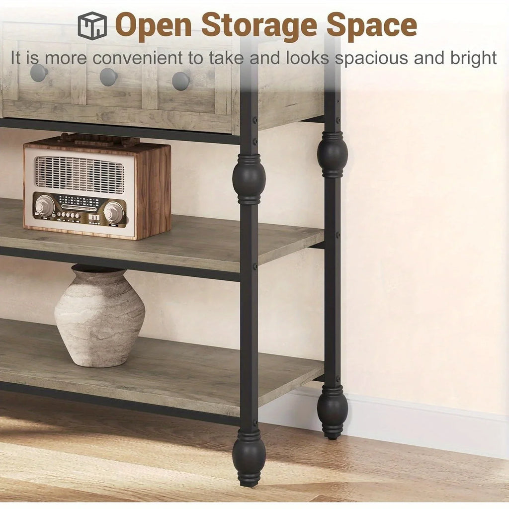 [Grey Wood Console Table] Grey 52'' Wood Accent Entryway Table Console Table with 3 Drawers and Storage Shelves for Living Room, Couch, Hallway, Foyer, Kitchen Counter House Of Avana