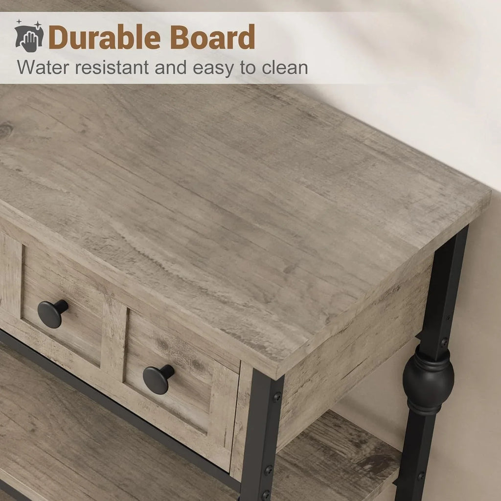 [Grey Wood Console Table] Grey 52'' Wood Accent Entryway Table Console Table with 3 Drawers and Storage Shelves for Living Room, Couch, Hallway, Foyer, Kitchen Counter House Of Avana
