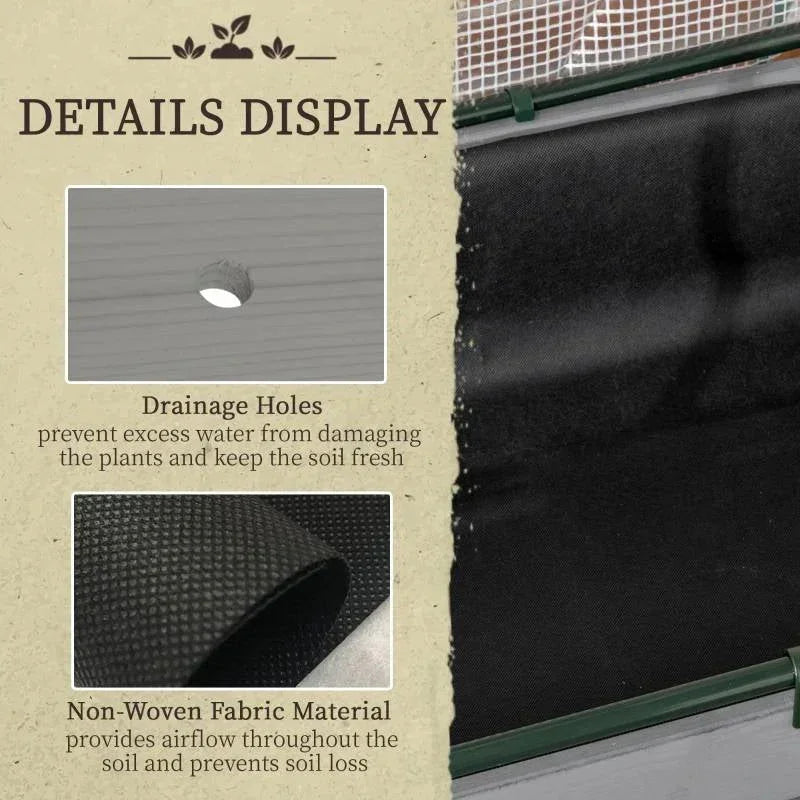 Grey Wood Elevated Raised Garden Bed Planter with Greenhouse Cover