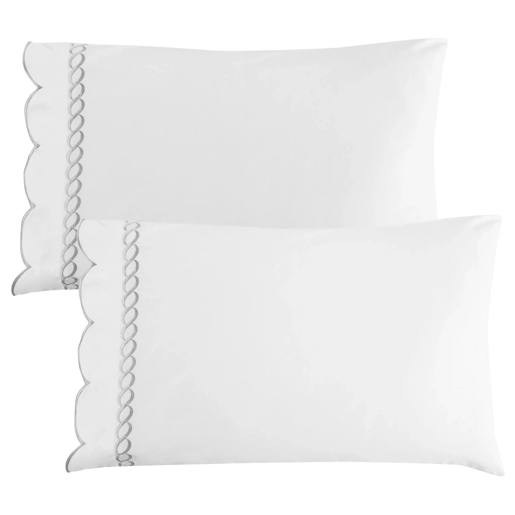 600 Thread Count Scallop Rope Embroidered Cotton Pillowcase Pair Mélange Home