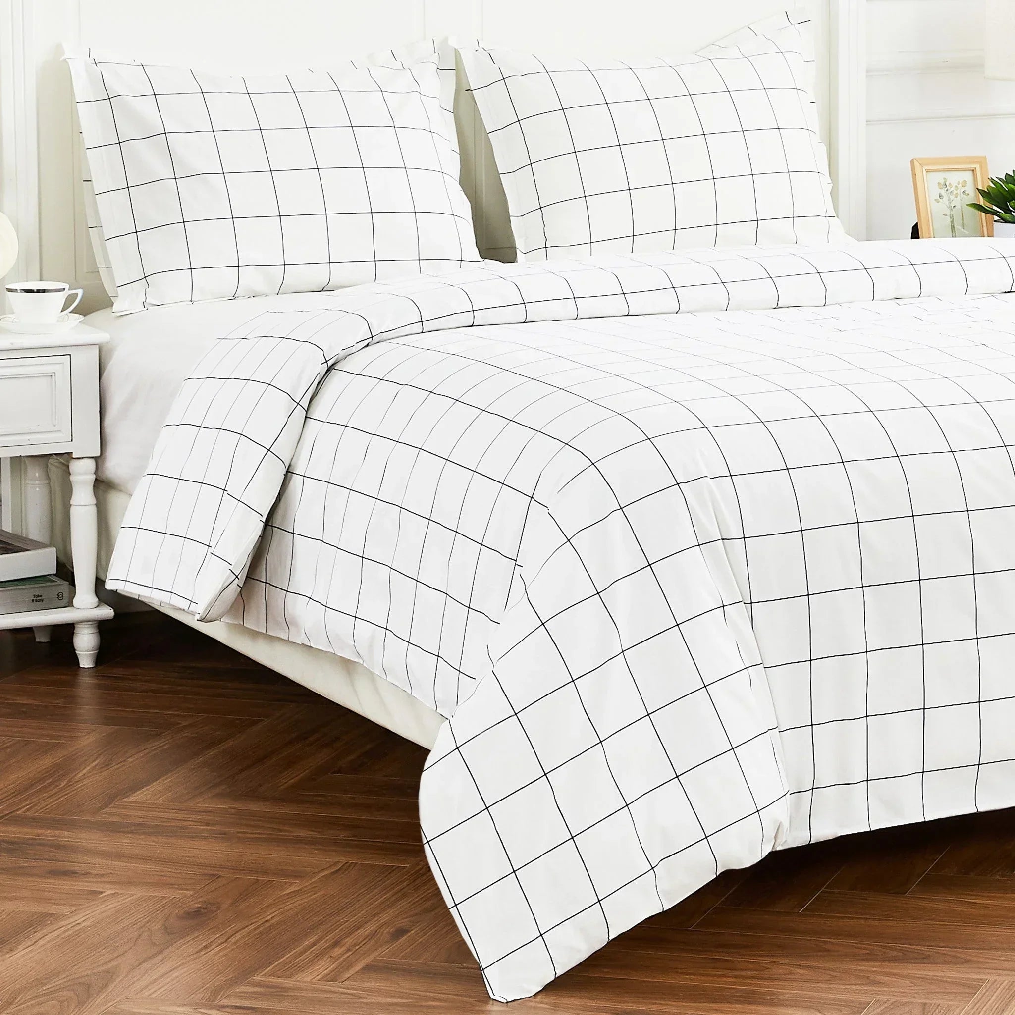 Grid Printed Cotton Percale Duvet Set Mélange Home