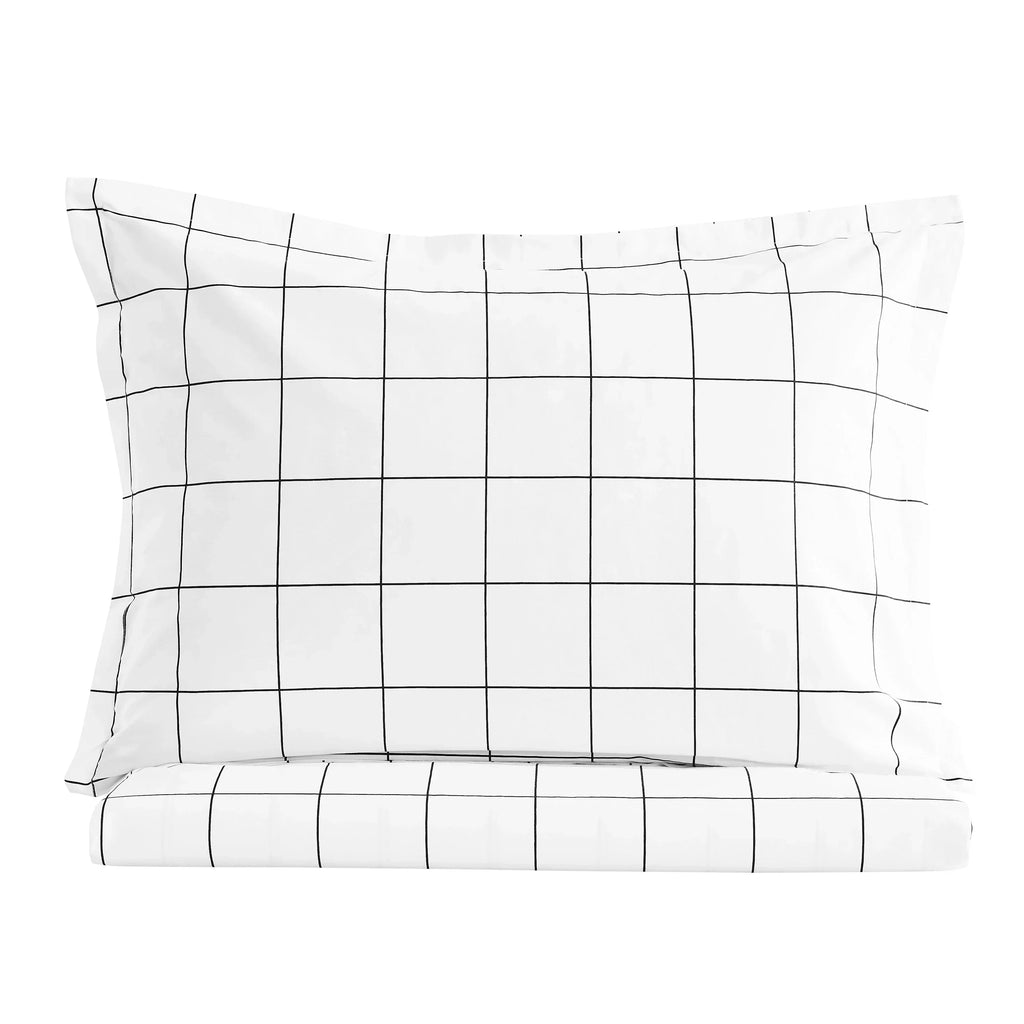 Grid Printed Cotton Percale Duvet Set Mélange Home
