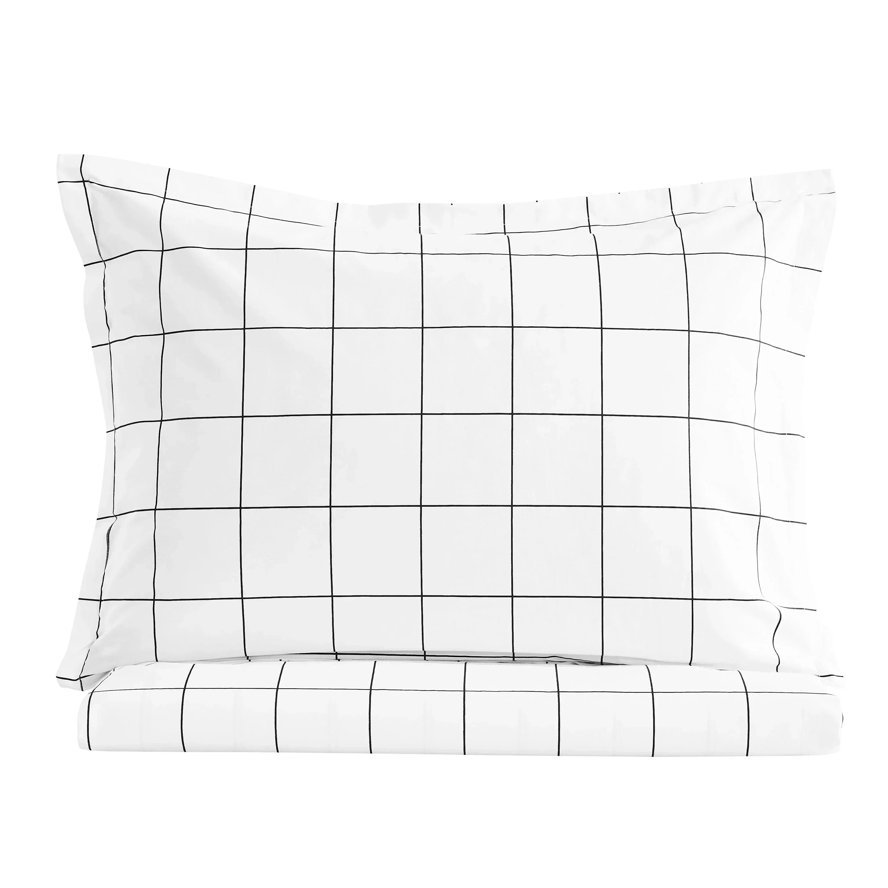 Grid Printed Cotton Percale Duvet Set Mélange Home