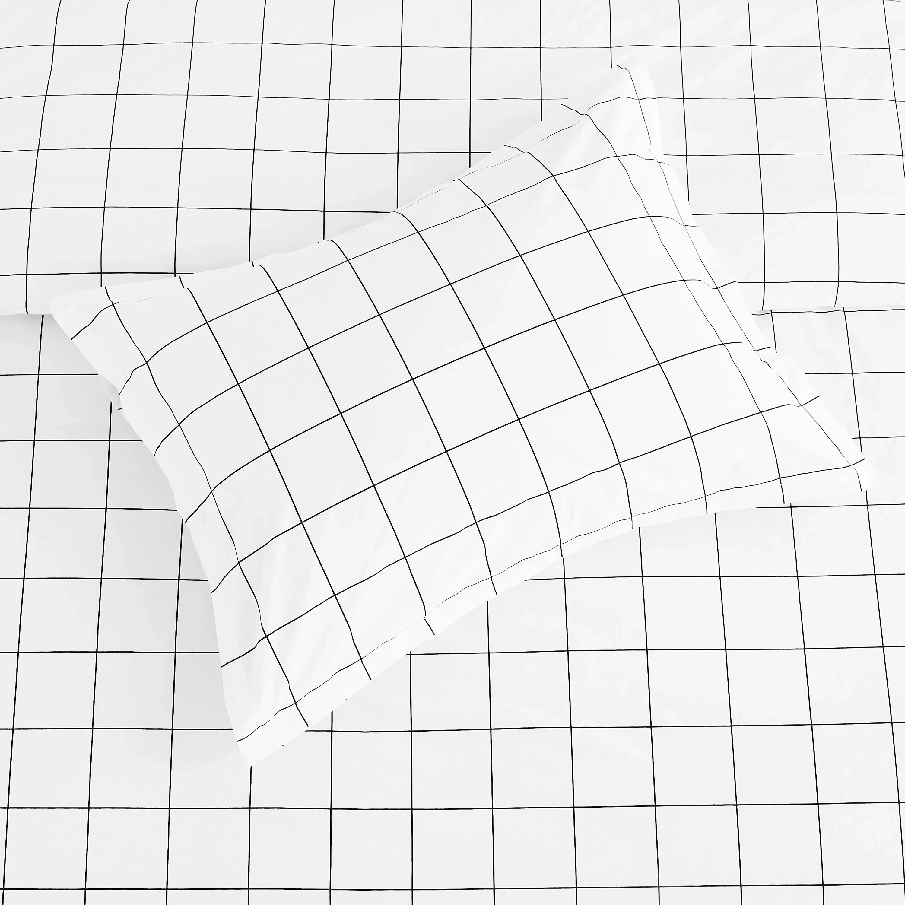 Grid Printed Cotton Percale Duvet Set Mélange Home
