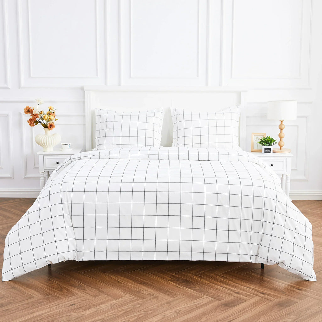 Grid Printed Cotton Percale Duvet Set Mélange Home