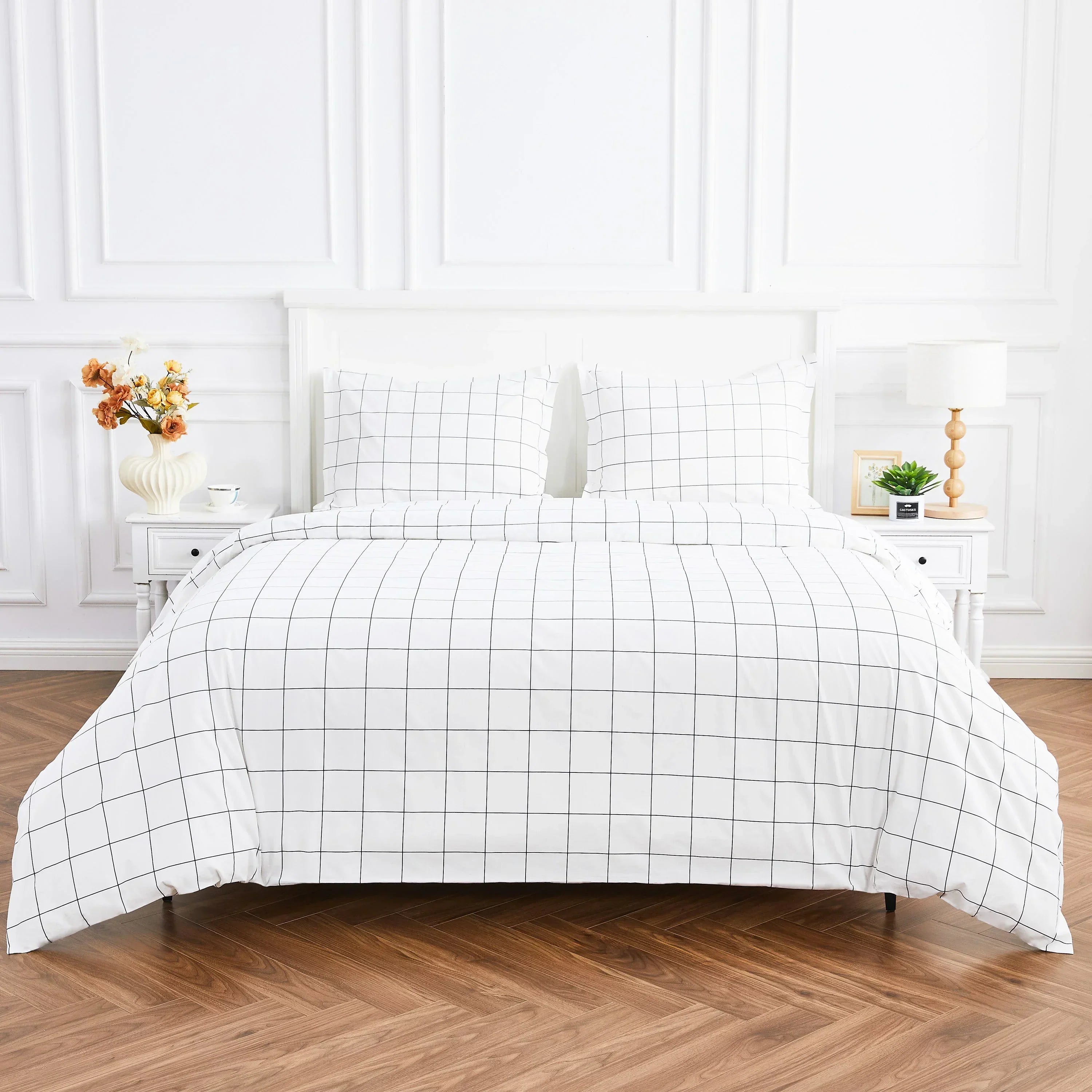 Grid Printed Cotton Percale Duvet Set Mélange Home