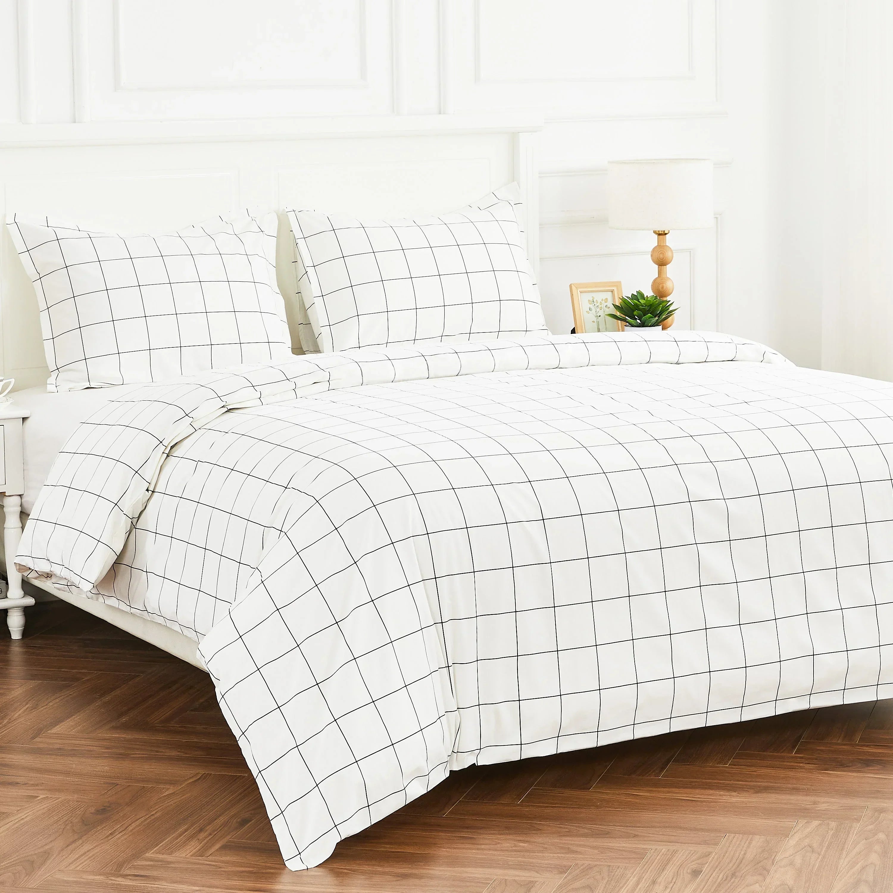 Grid Printed Cotton Percale Duvet Set Mélange Home