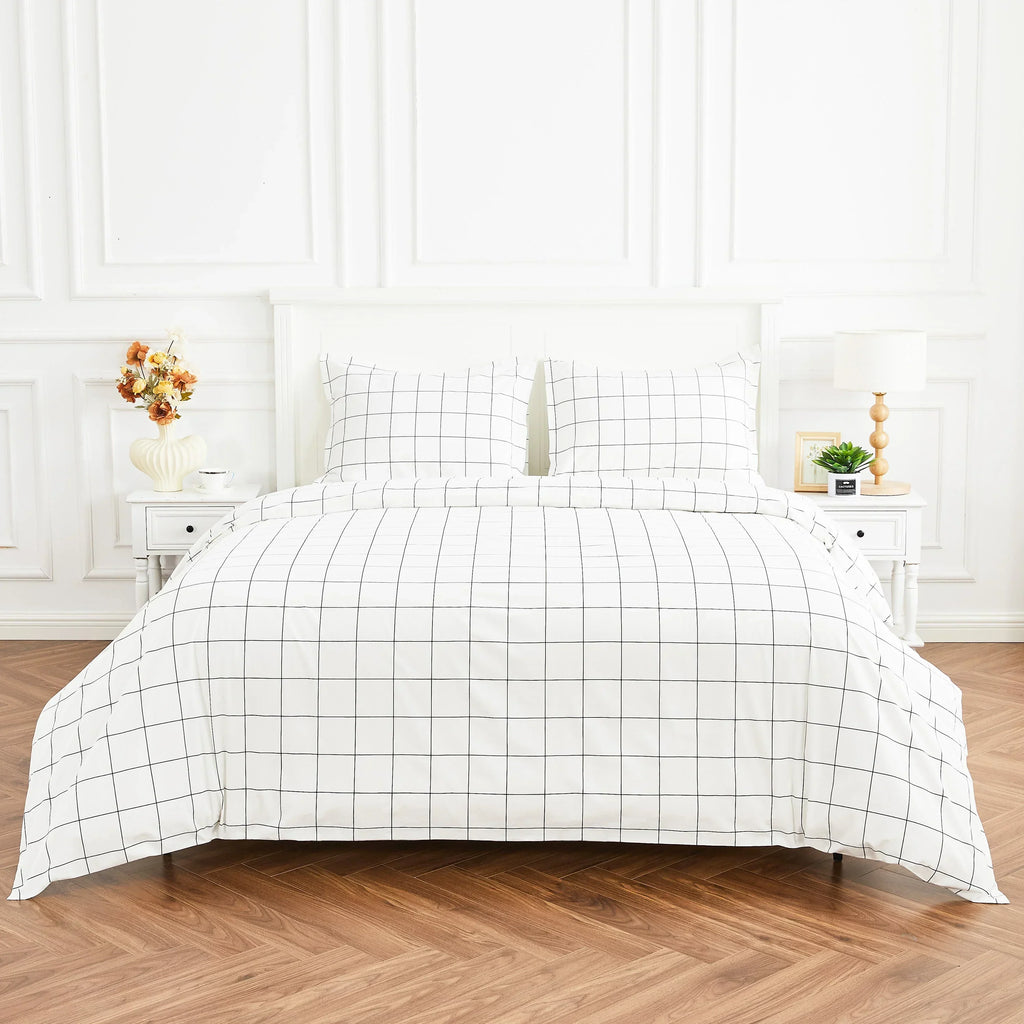 Grid Printed Cotton Percale Duvet Set Mélange Home