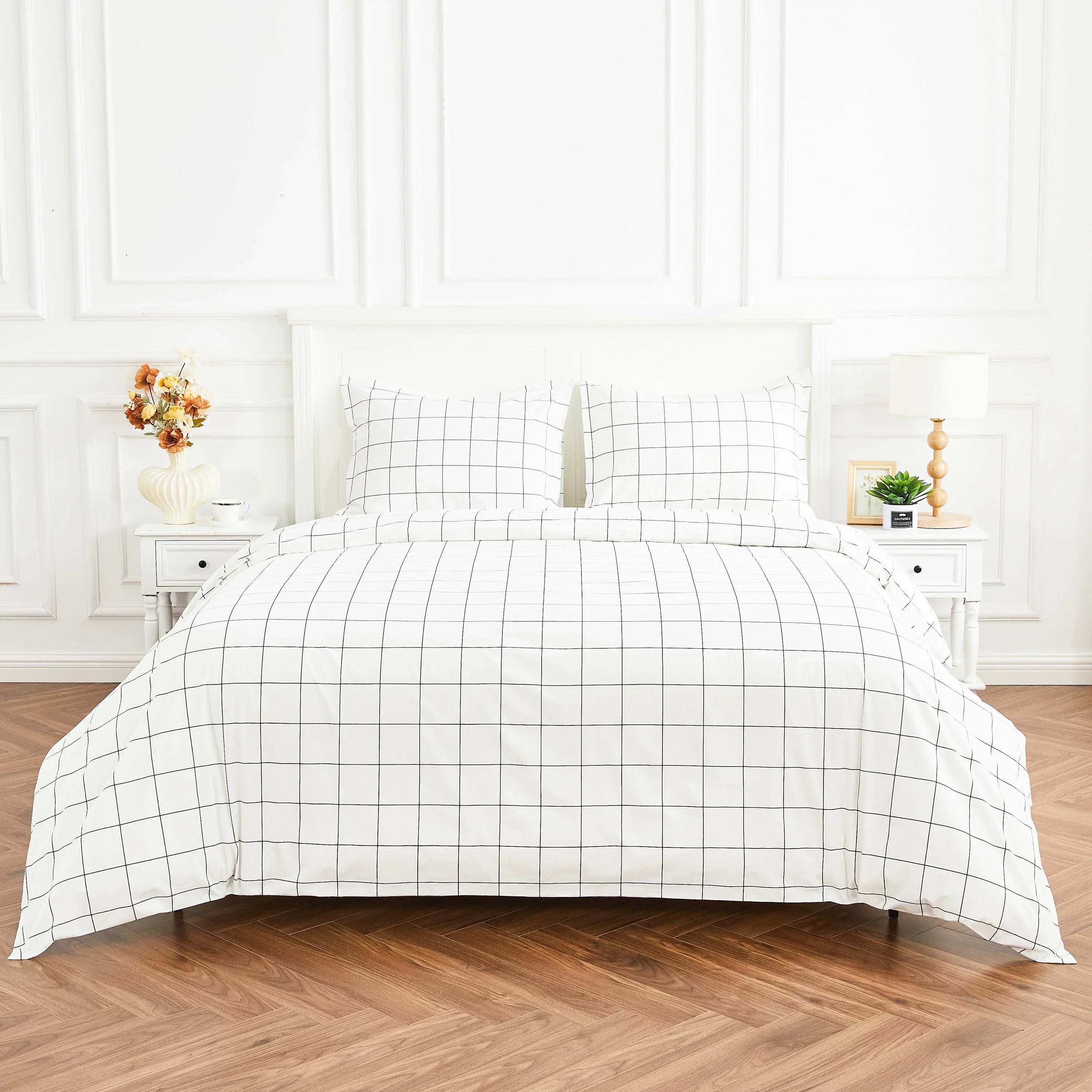 Grid Printed Cotton Percale Duvet Set Mélange Home