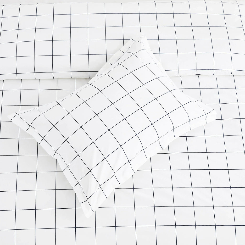 Grid Printed Cotton Percale Duvet Set Mélange Home