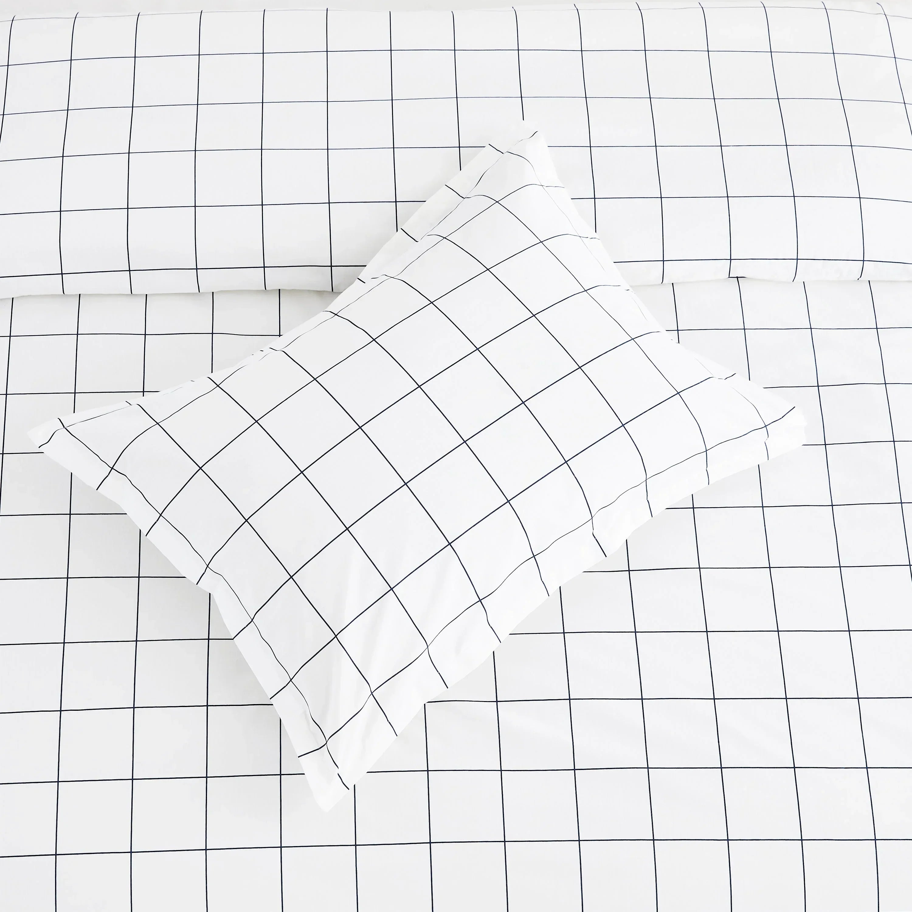 Grid Printed Cotton Percale Duvet Set Mélange Home