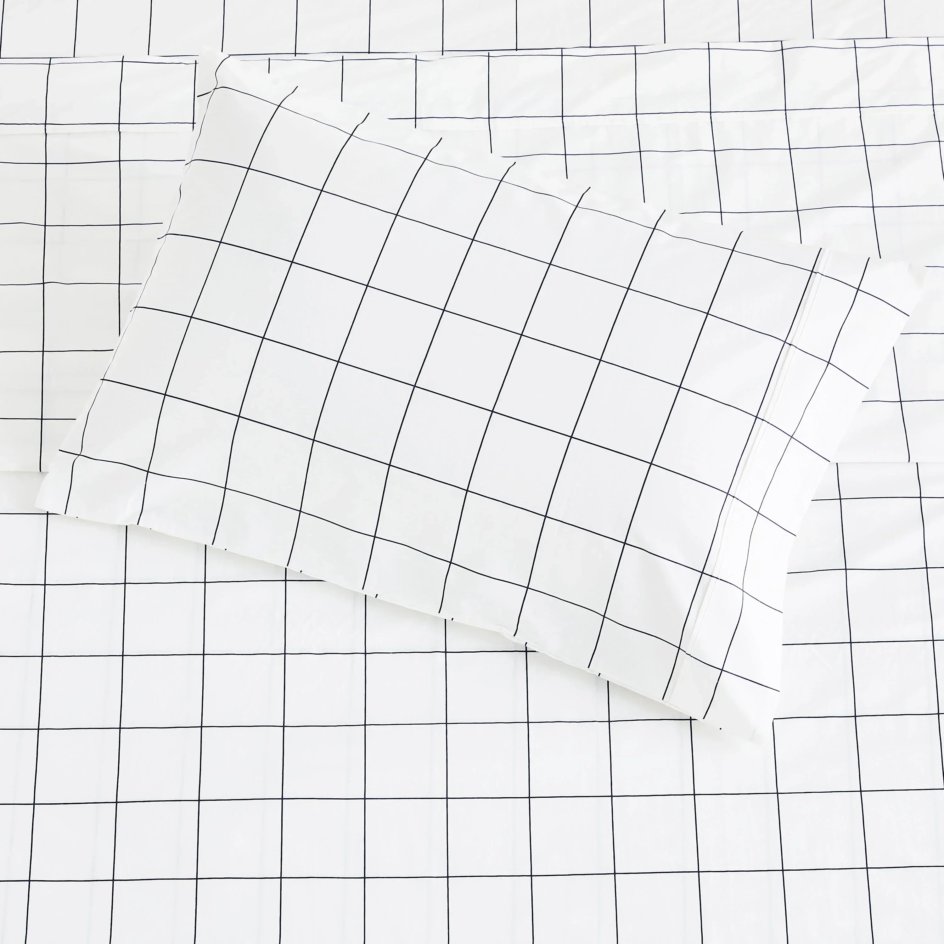 Grid Printed Cotton Percale Pillowcases Mélange Home