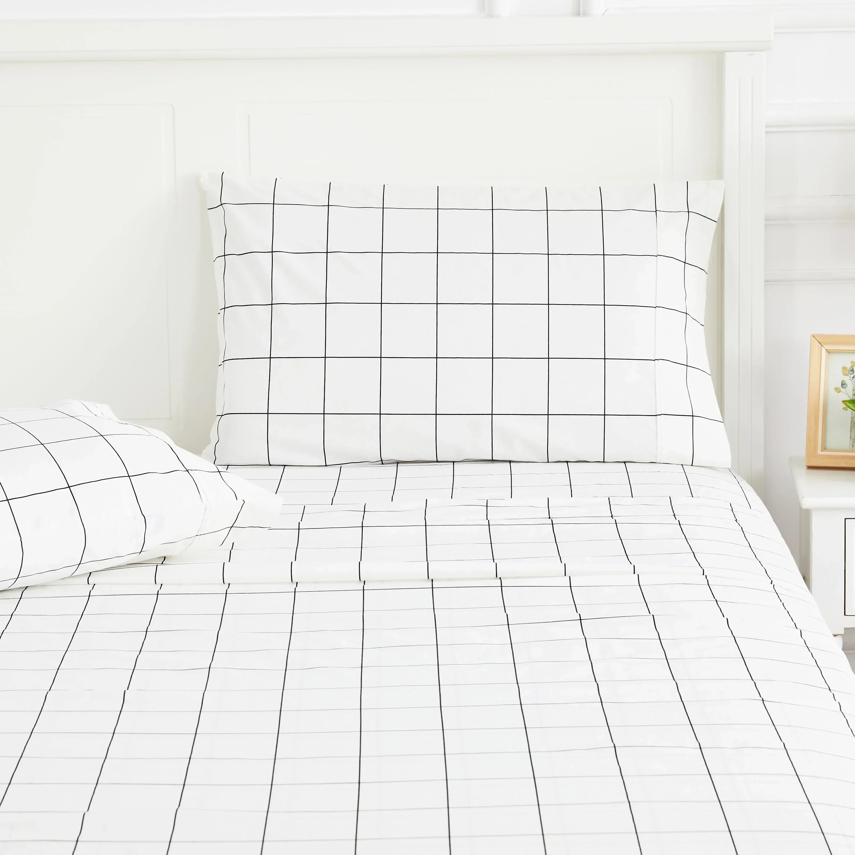Grid Printed Cotton Percale Pillowcases Mélange Home