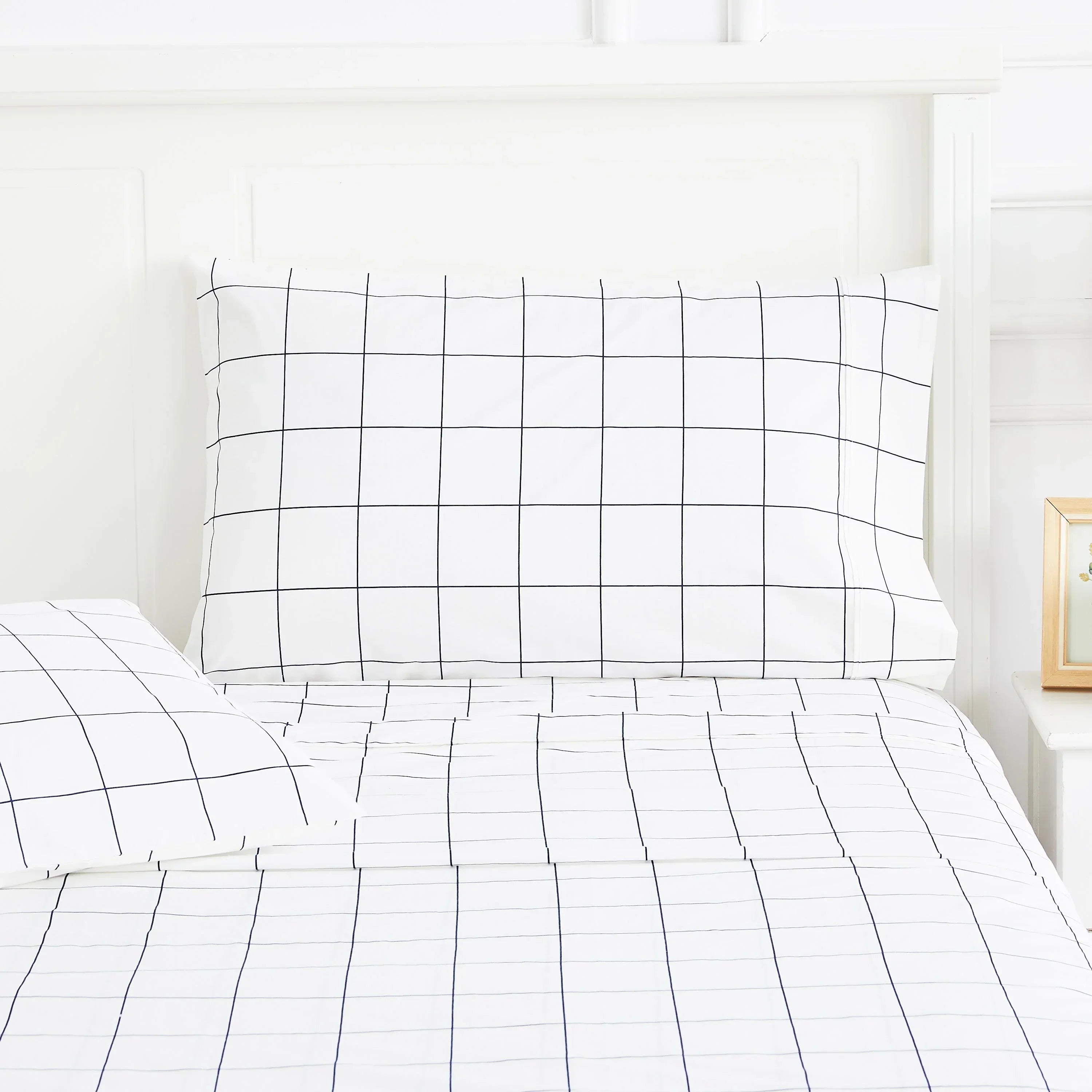 Grid Printed Cotton Percale Pillowcases Mélange Home