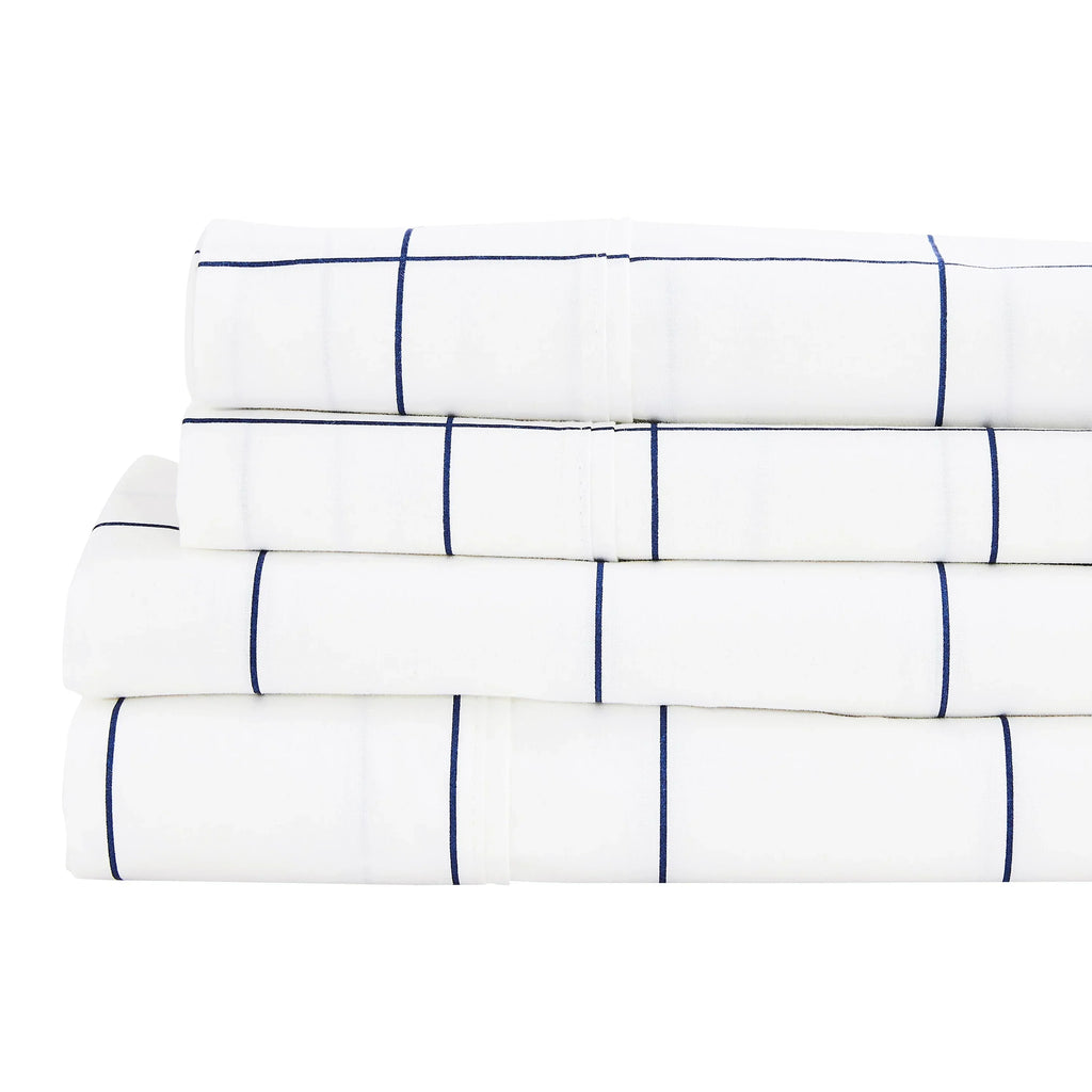 Grid Printed Cotton Percale Sheet Set Mélange Home