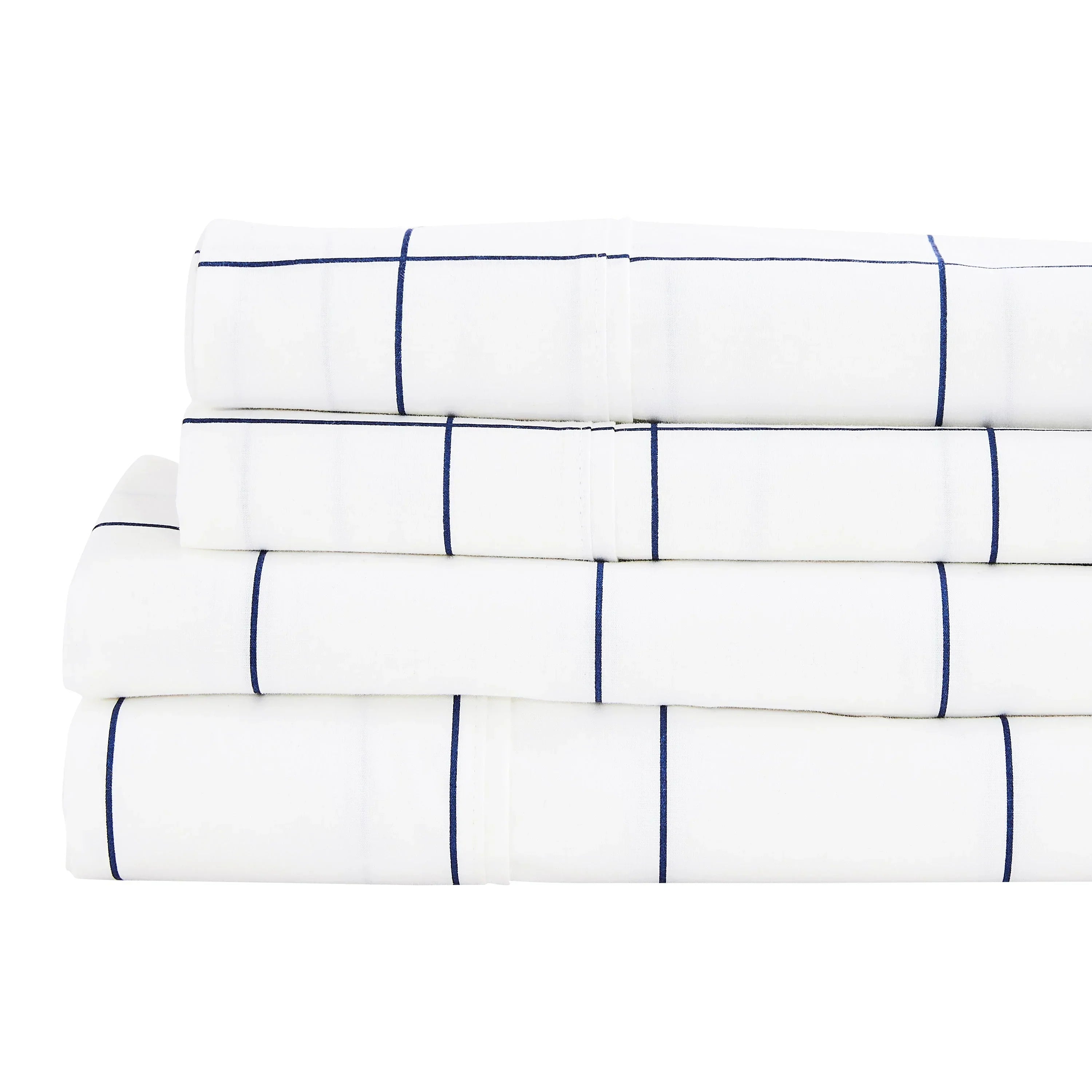 Grid Printed Cotton Percale Sheet Set Mélange Home