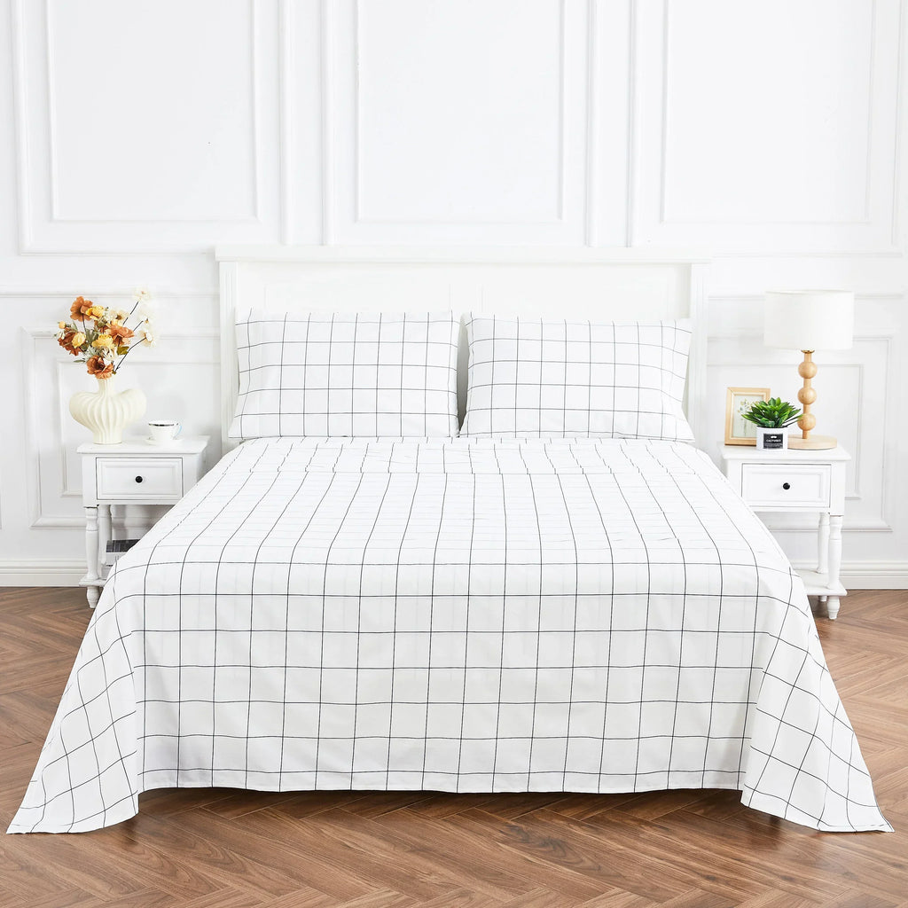 Grid Printed Cotton Percale Sheet Set Mélange Home