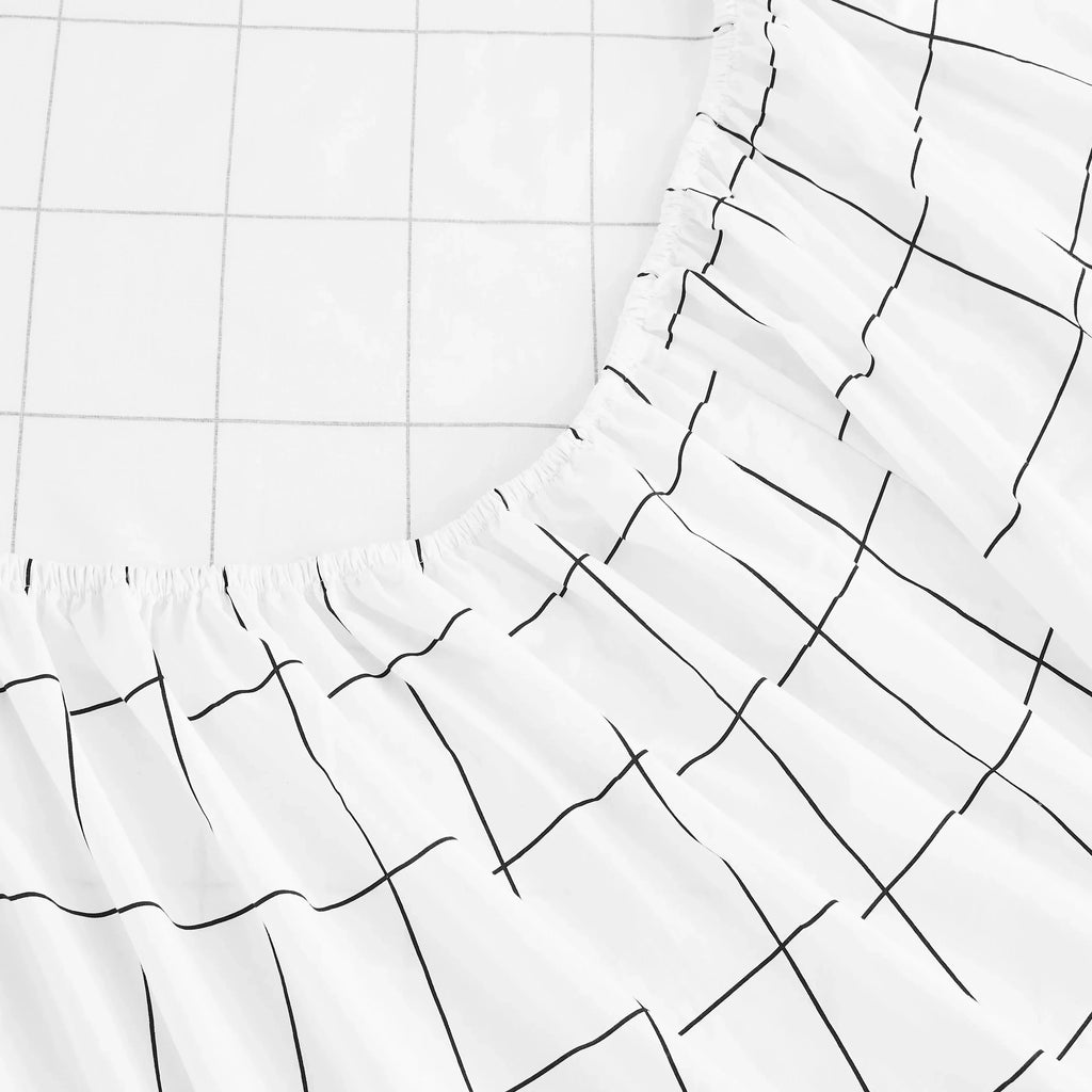 Grid Printed Cotton Percale Sheet Set Mélange Home
