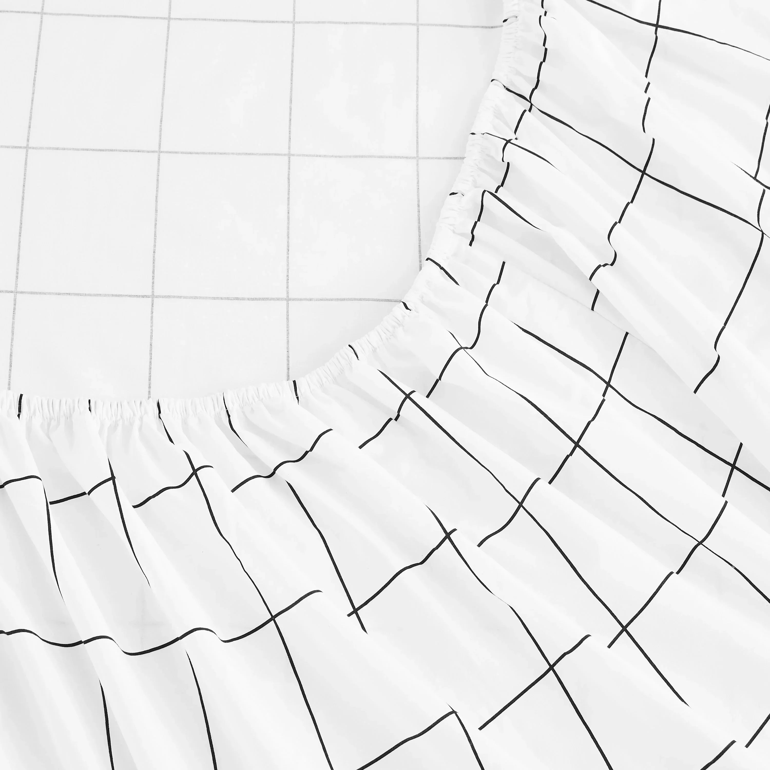 Grid Printed Cotton Percale Sheet Set Mélange Home
