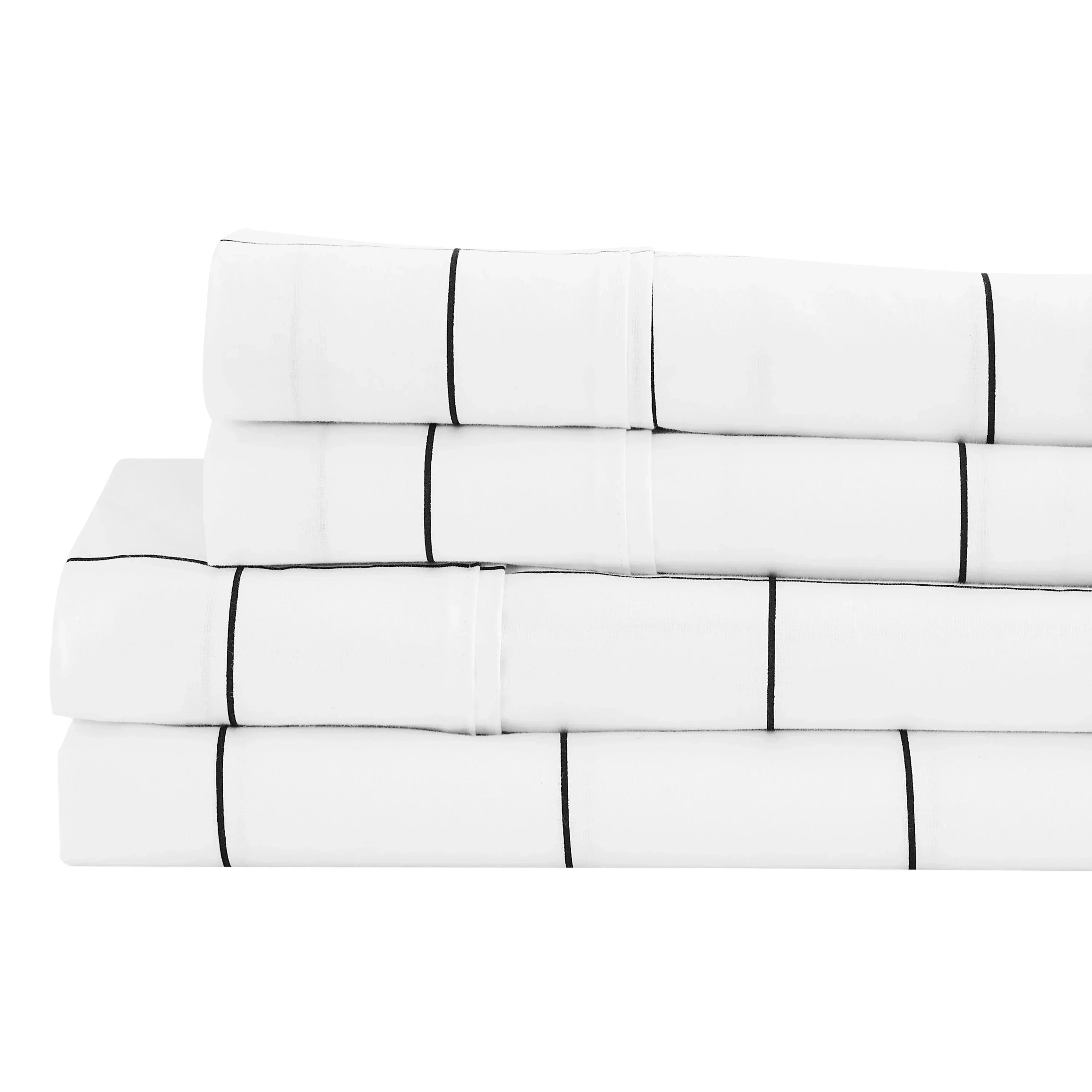 Grid Printed Cotton Percale Sheet Set Mélange Home