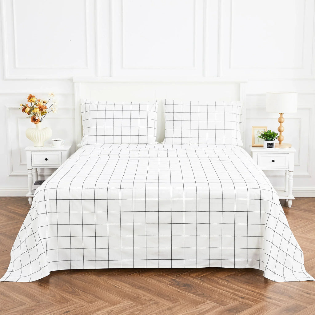 Grid Printed Cotton Percale Sheet Set Mélange Home