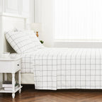 Grid Printed Cotton Percale Sheet Set Mélange Home