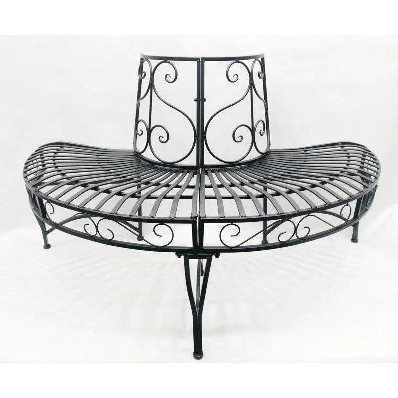 Half-Circle Outdoor Black Powder Coated Aluminum Tree Bench