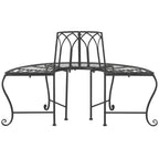 Half-Circle Outdoor Patio Garden Black Wrought Iron Tree Bench