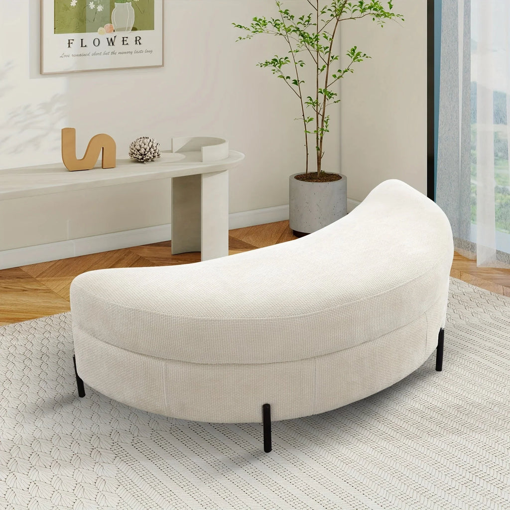 47.2"W Half Moon Storage Ottoman, Upholstered Storage Bench Reversible With Tray And Metal Legs For Living Room, Entryway House Of Avana