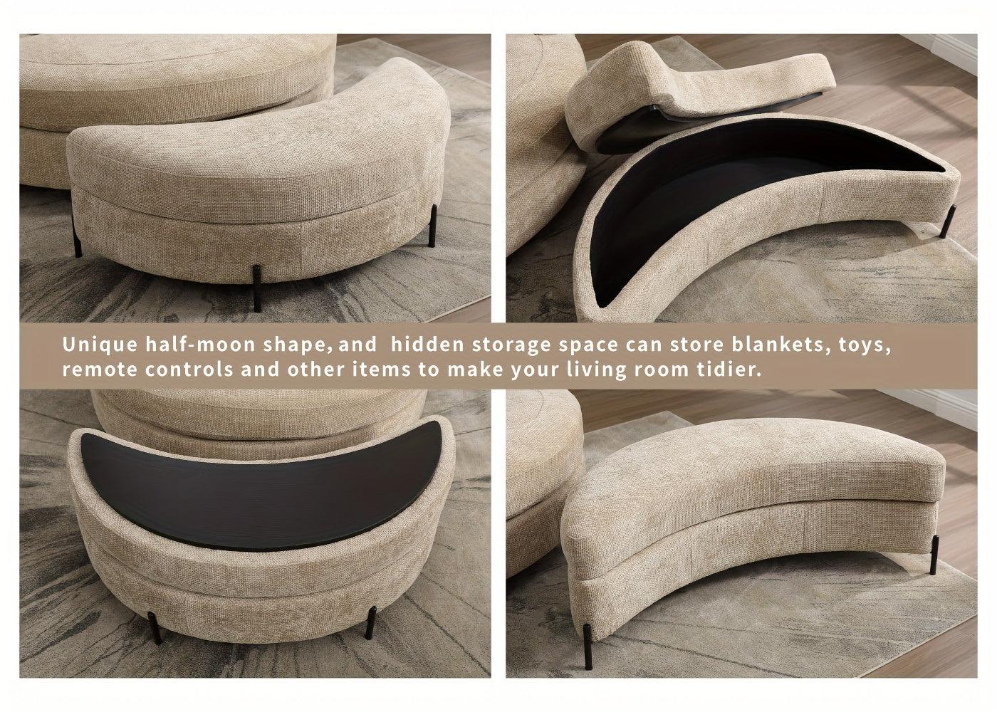 47.2"W Half Moon Storage Ottoman, Upholstered Storage Bench Reversible With Tray And Metal Legs For Living Room, Entryway House Of Avana