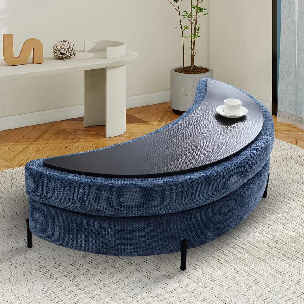 47.2"W Half Moon Storage Ottoman, Upholstered Storage Bench Reversible With Tray And Metal Legs For Living Room, Entryway House Of Avana