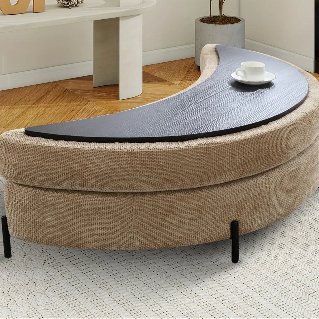 47.2"W Half Moon Storage Ottoman, Upholstered Storage Bench Reversible With Tray And Metal Legs For Living Room, Entryway House Of Avana