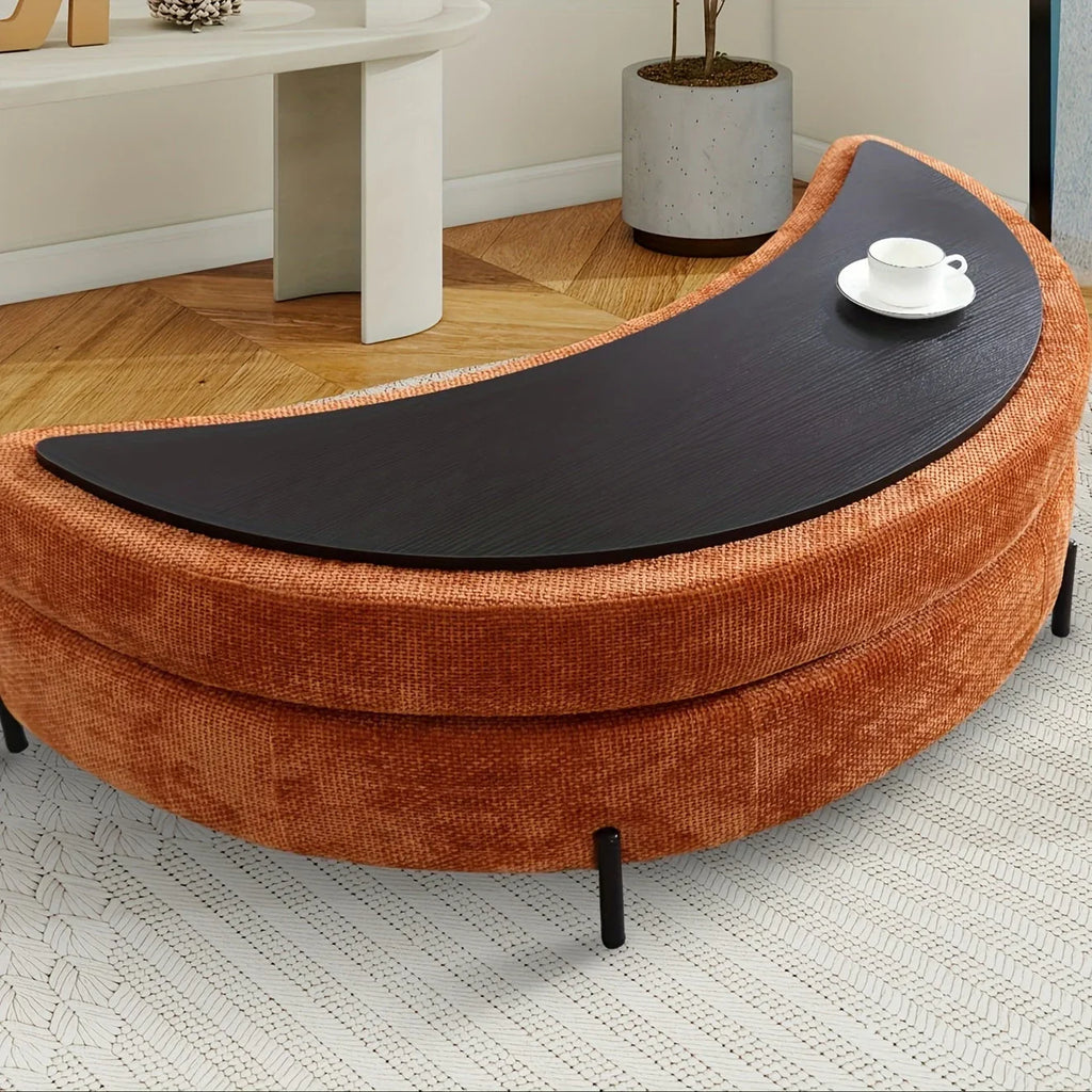 47.2"W Half Moon Storage Ottoman, Upholstered Storage Bench Reversible With Tray And Metal Legs For Living Room, Entryway House Of Avana