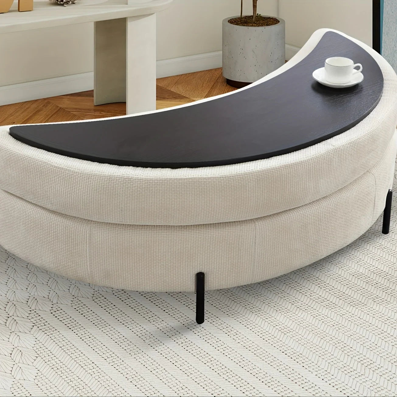 47.2"W Half Moon Storage Ottoman, Upholstered Storage Bench Reversible With Tray And Metal Legs For Living Room, Entryway House Of Avana