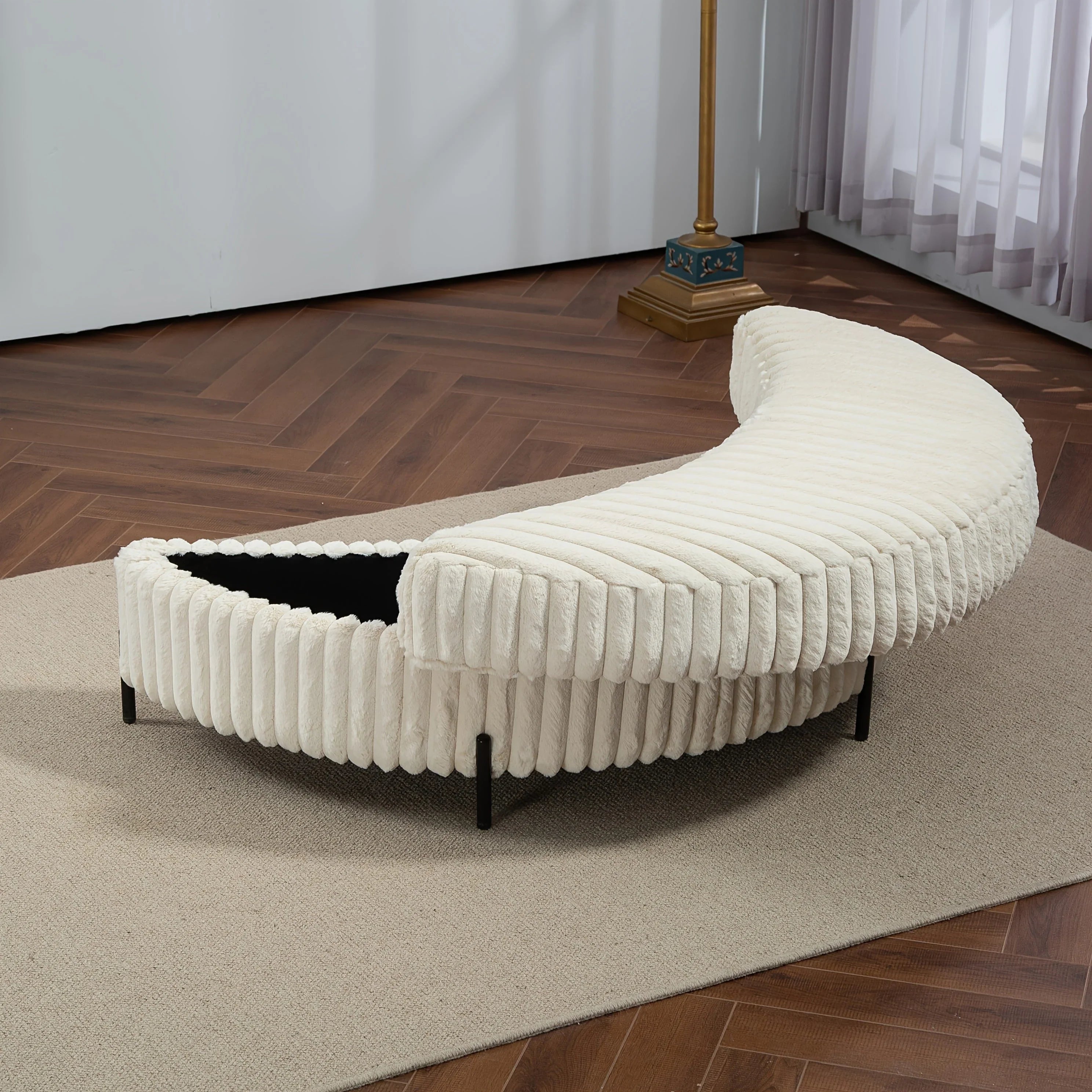 47.2"W Half Moon Storage Ottoman, Upholstered Storage Bench Reversible With Tray And Metal Legs For Living Room, Entryway House Of Avana