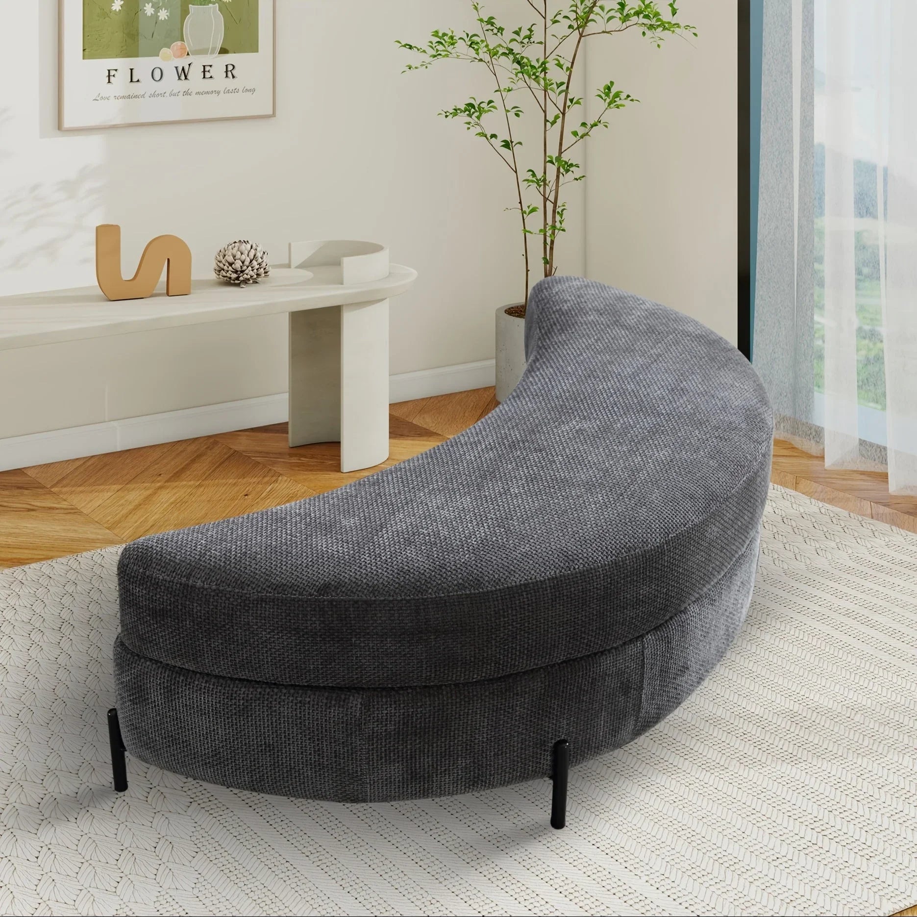 47.2"W Half Moon Storage Ottoman, Upholstered Storage Bench Reversible With Tray And Metal Legs For Living Room, Entryway House Of Avana