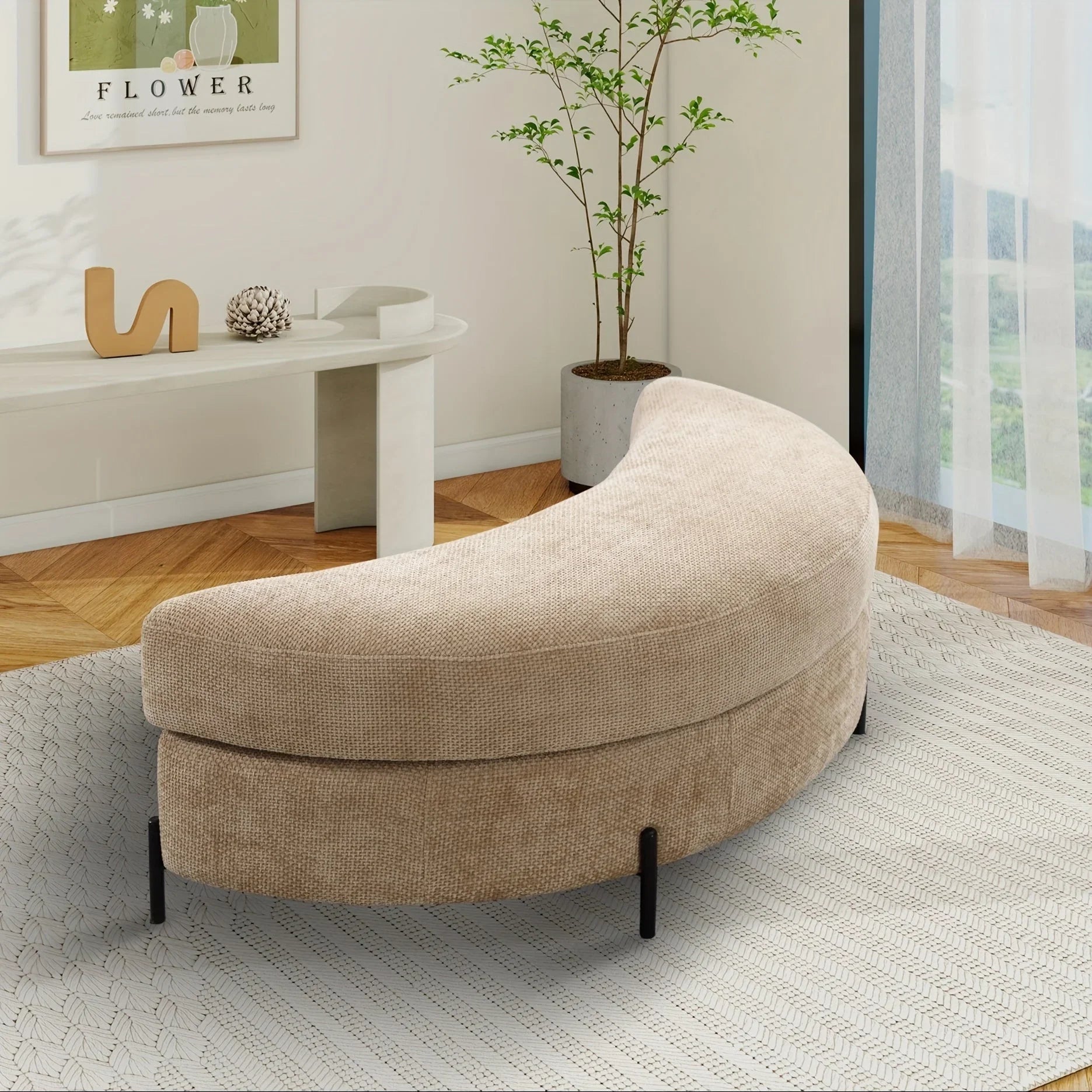 47.2"W Half Moon Storage Ottoman, Upholstered Storage Bench Reversible With Tray And Metal Legs For Living Room, Entryway House Of Avana