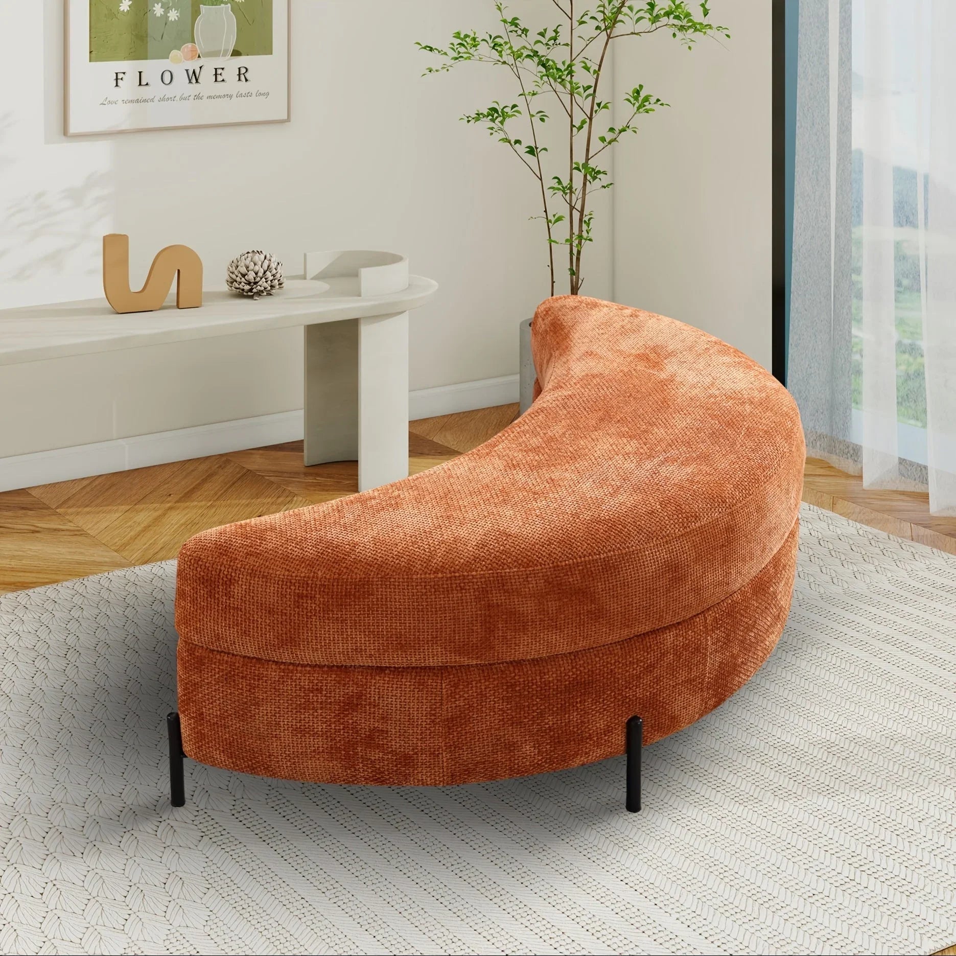 47.2"W Half Moon Storage Ottoman, Upholstered Storage Bench Reversible With Tray And Metal Legs For Living Room, Entryway House Of Avana