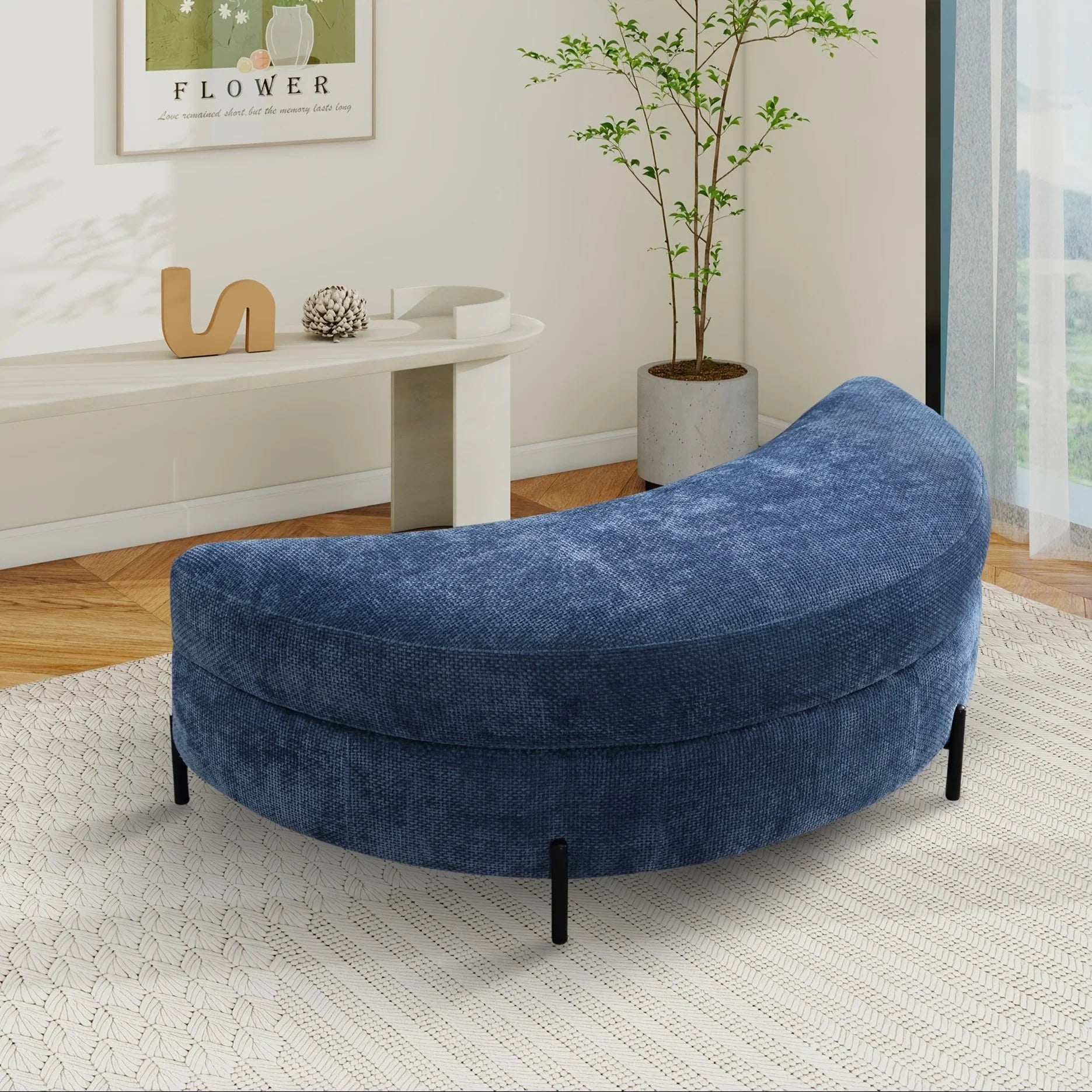47.2"W Half Moon Storage Ottoman, Upholstered Storage Bench Reversible With Tray And Metal Legs For Living Room, Entryway House Of Avana