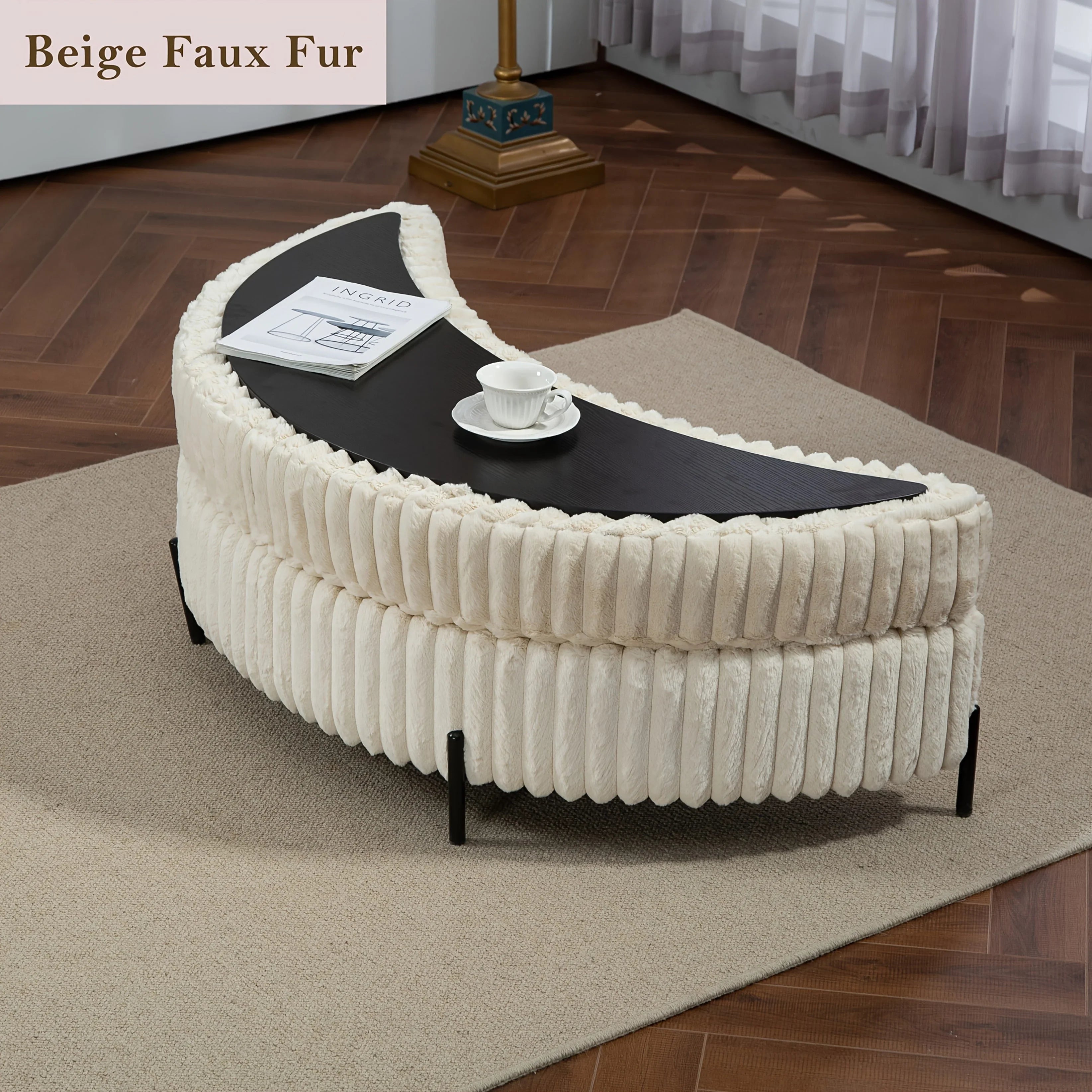 47.2"W Half Moon Storage Ottoman, Upholstered Storage Bench Reversible With Tray And Metal Legs For Living Room, Entryway House Of Avana