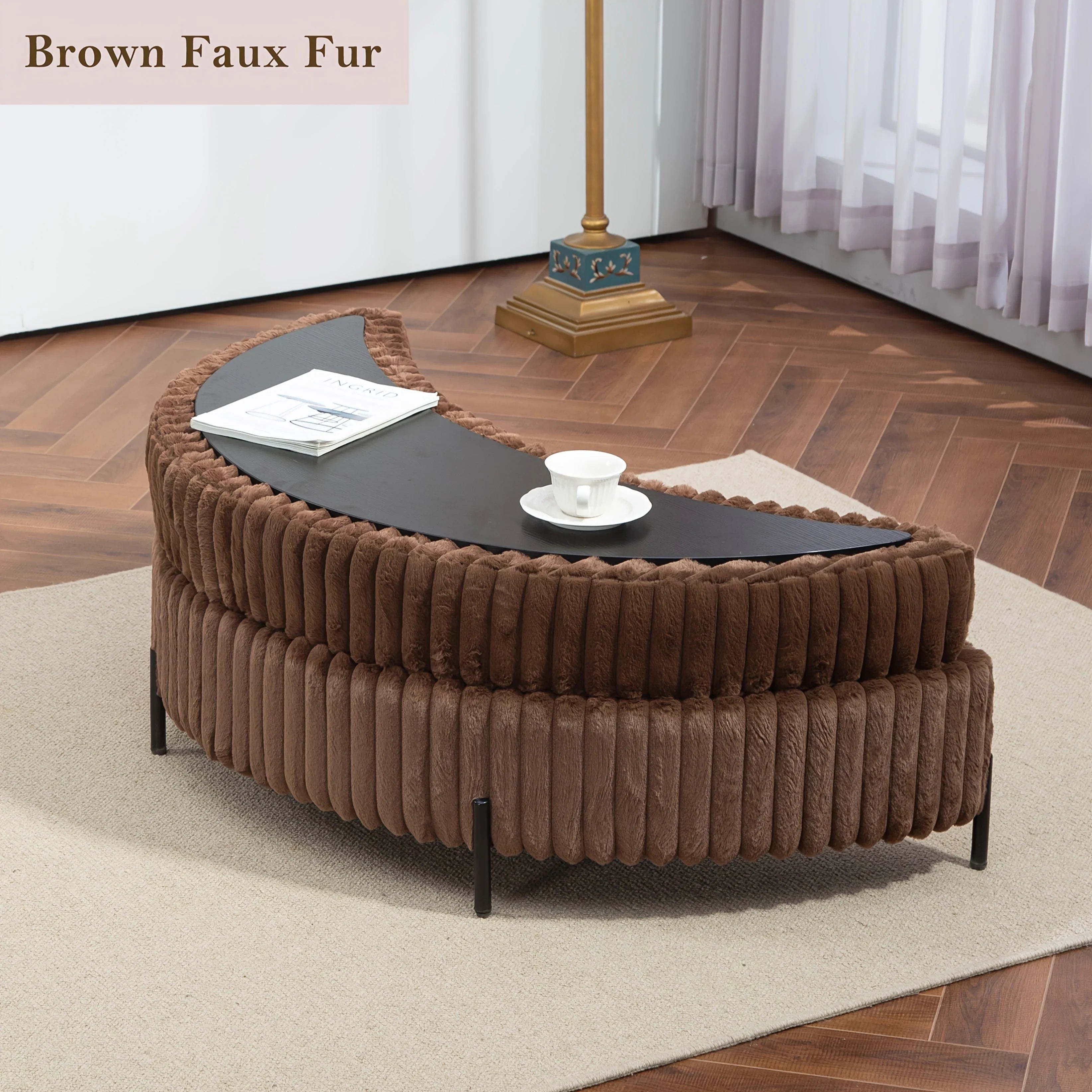 47.2"W Half Moon Storage Ottoman, Upholstered Storage Bench Reversible With Tray And Metal Legs For Living Room, Entryway House Of Avana