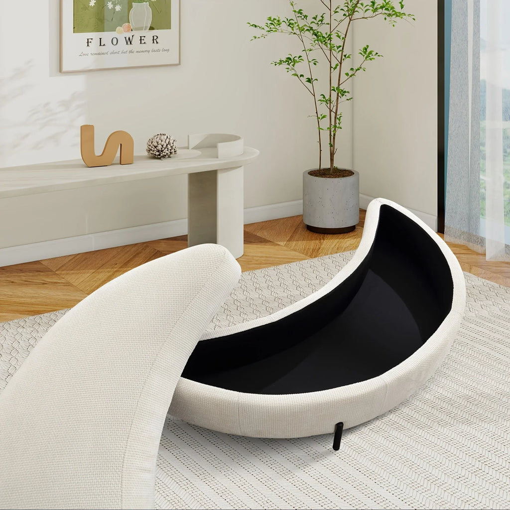 47.2"W Half Moon Storage Ottoman, Upholstered Storage Bench Reversible With Tray And Metal Legs For Living Room, Entryway House Of Avana