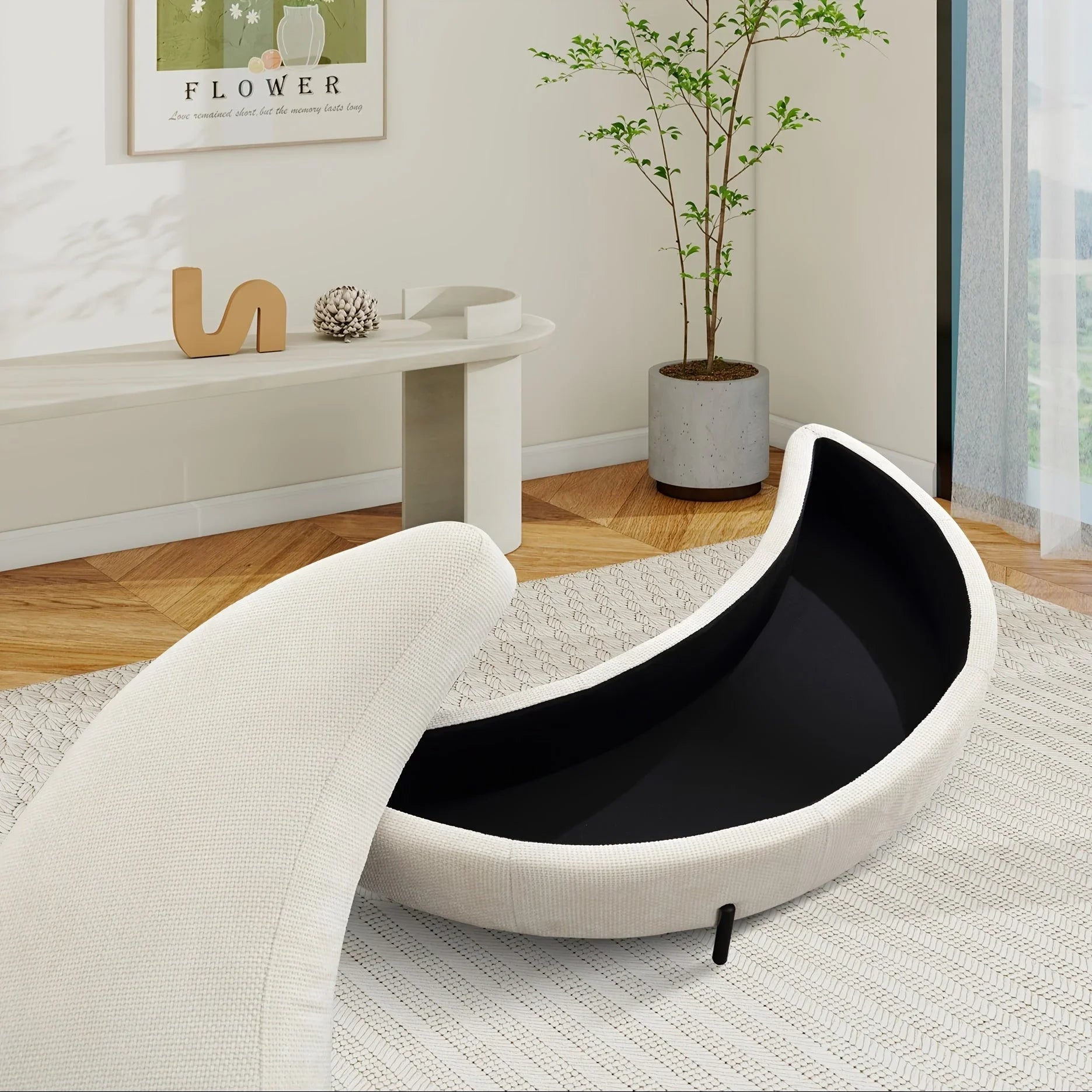 47.2"W Half Moon Storage Ottoman, Upholstered Storage Bench Reversible With Tray And Metal Legs For Living Room, Entryway House Of Avana