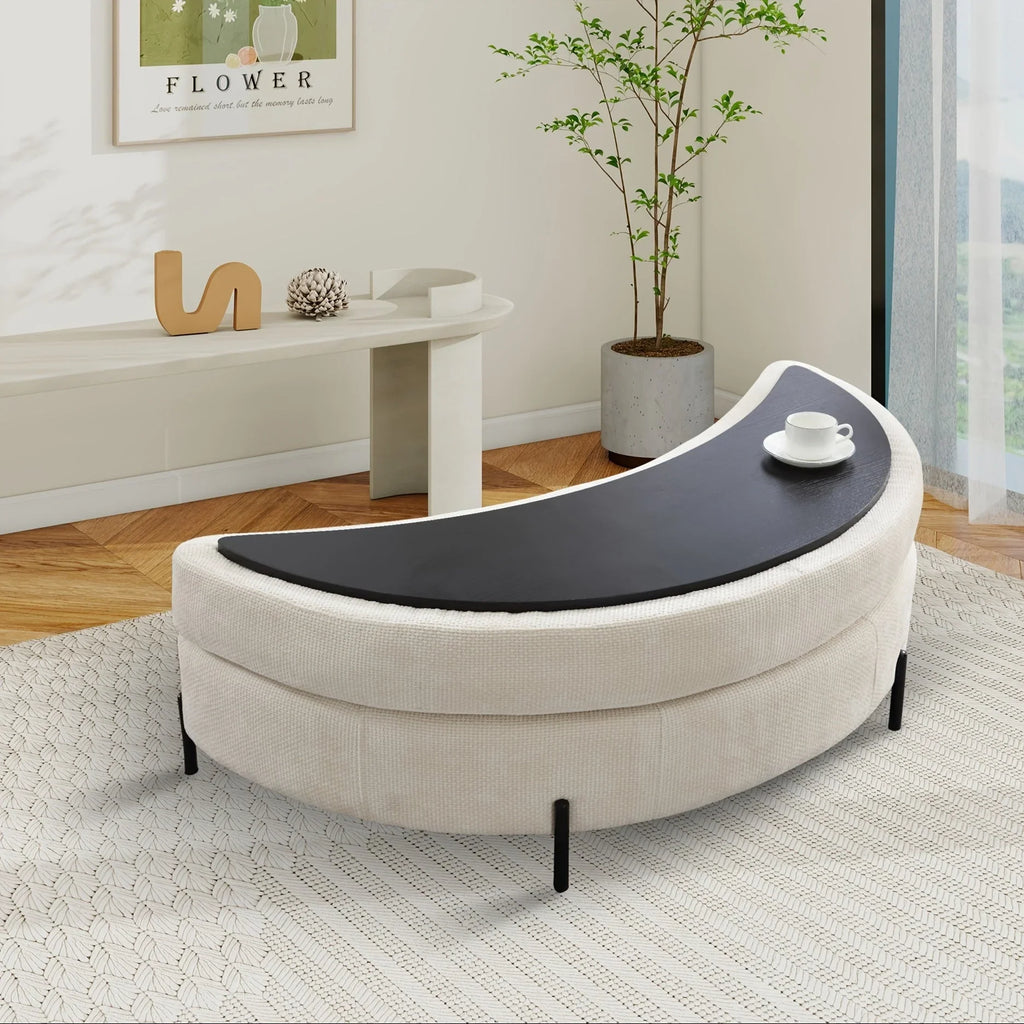 47.2"W Half Moon Storage Ottoman, Upholstered Storage Bench Reversible With Tray And Metal Legs For Living Room, Entryway House Of Avana