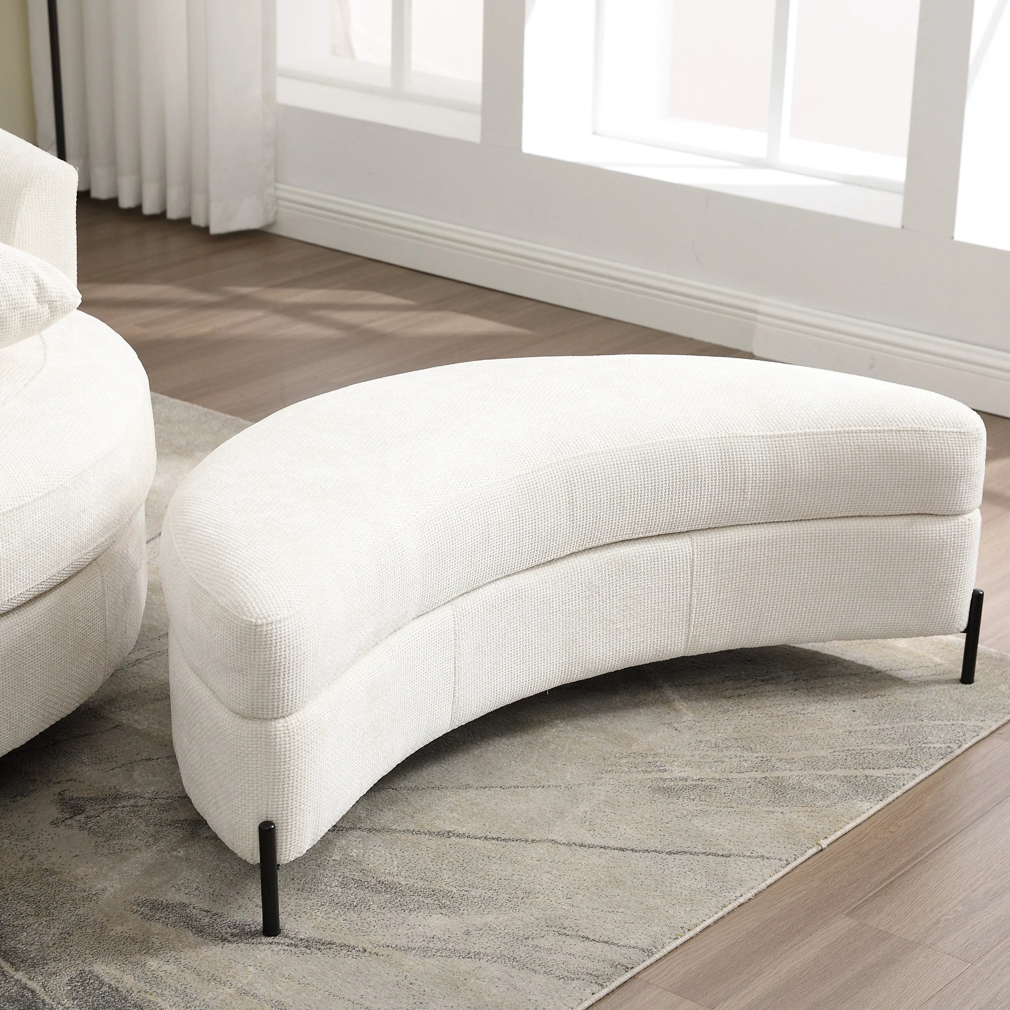 47.2"W Half Moon Storage Ottoman, Upholstered Storage Bench Reversible With Tray And Metal Legs For Living Room, Entryway House Of Avana