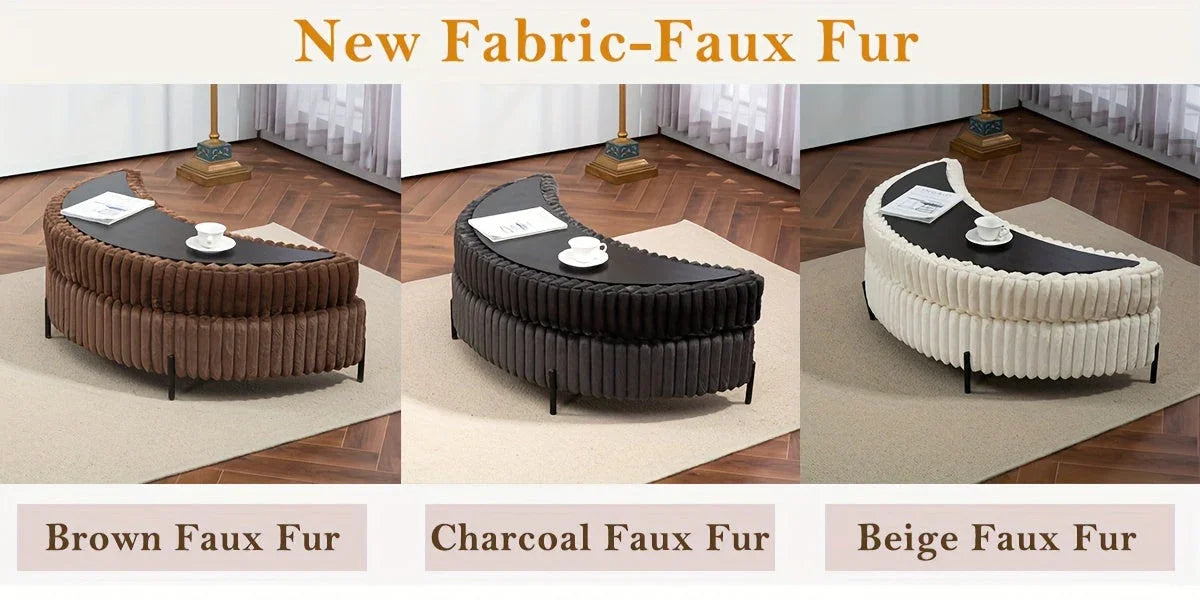 47.2"W Half Moon Storage Ottoman, Upholstered Storage Bench Reversible With Tray And Metal Legs For Living Room, Entryway House Of Avana