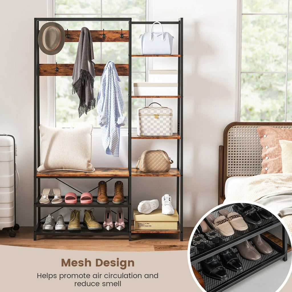 Goflame Hall Tree with Bench & Shoe Storage - House Of Avana