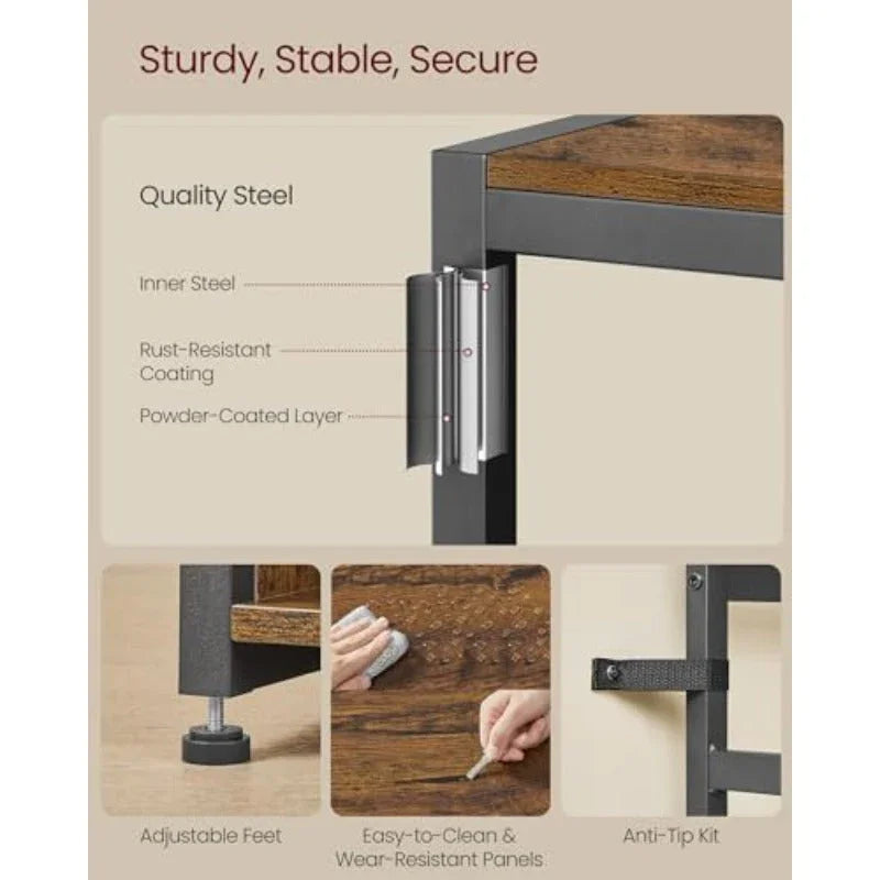 Hall Tree with Bench and Shoe Storage Coat Rack with Shoe Bench Hallway Furniture Open Compartments Industrial Style Space Saving Rustic Brown and Ink Black HSR432K01 House Of Avana