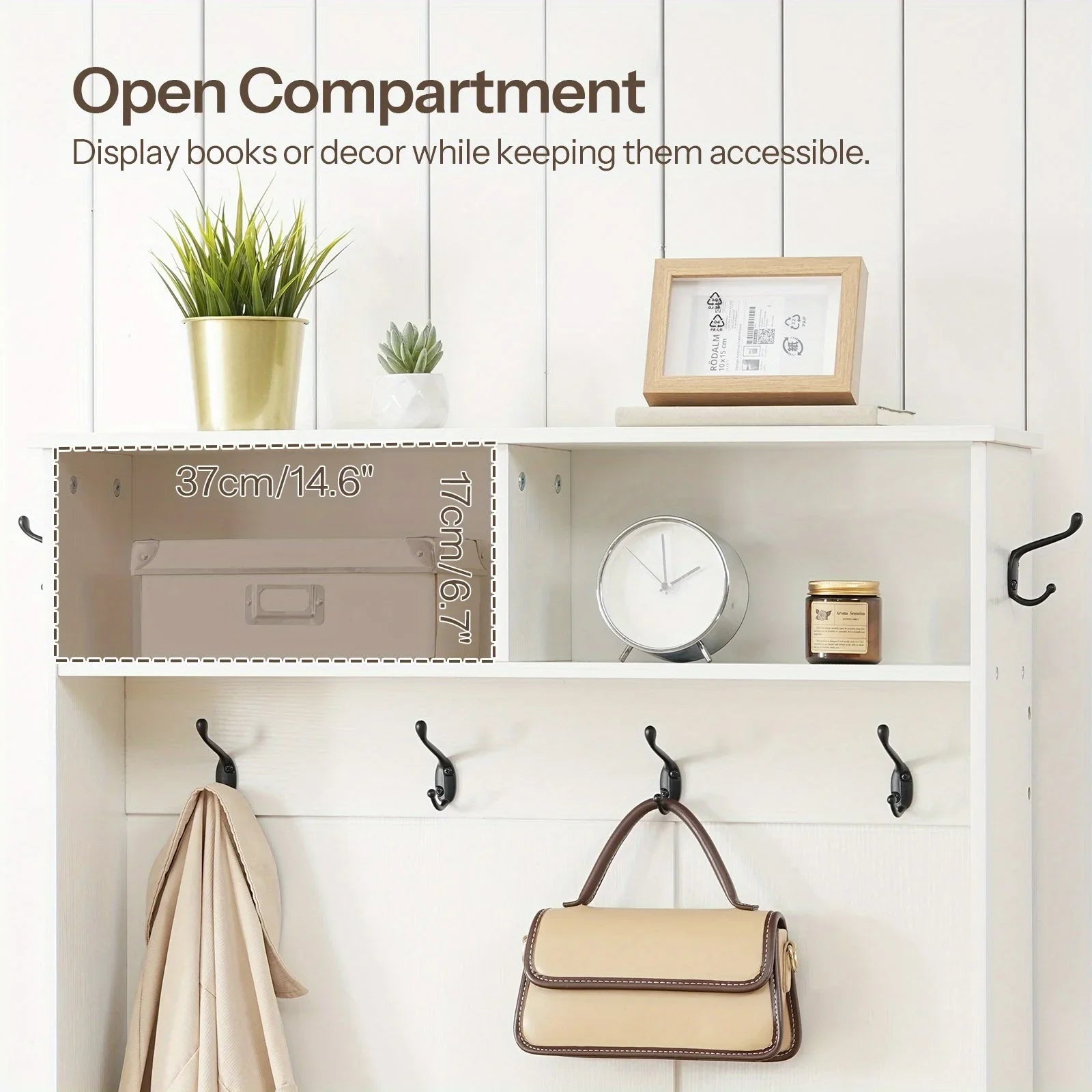 Entryway Bench with Coat Rack and Shoe Cabinet, Hall Tree with Bench, Flip Drawers, Farmhouse Hall Tree with Shoe Organizer, Mud Room, White and Walnut House Of Avana