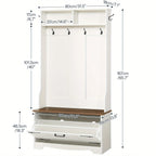 Entryway Bench with Coat Rack and Shoe Cabinet, Hall Tree with Bench, Flip Drawers, Farmhouse Hall Tree with Shoe Organizer, Mud Room, White and Walnut House Of Avana